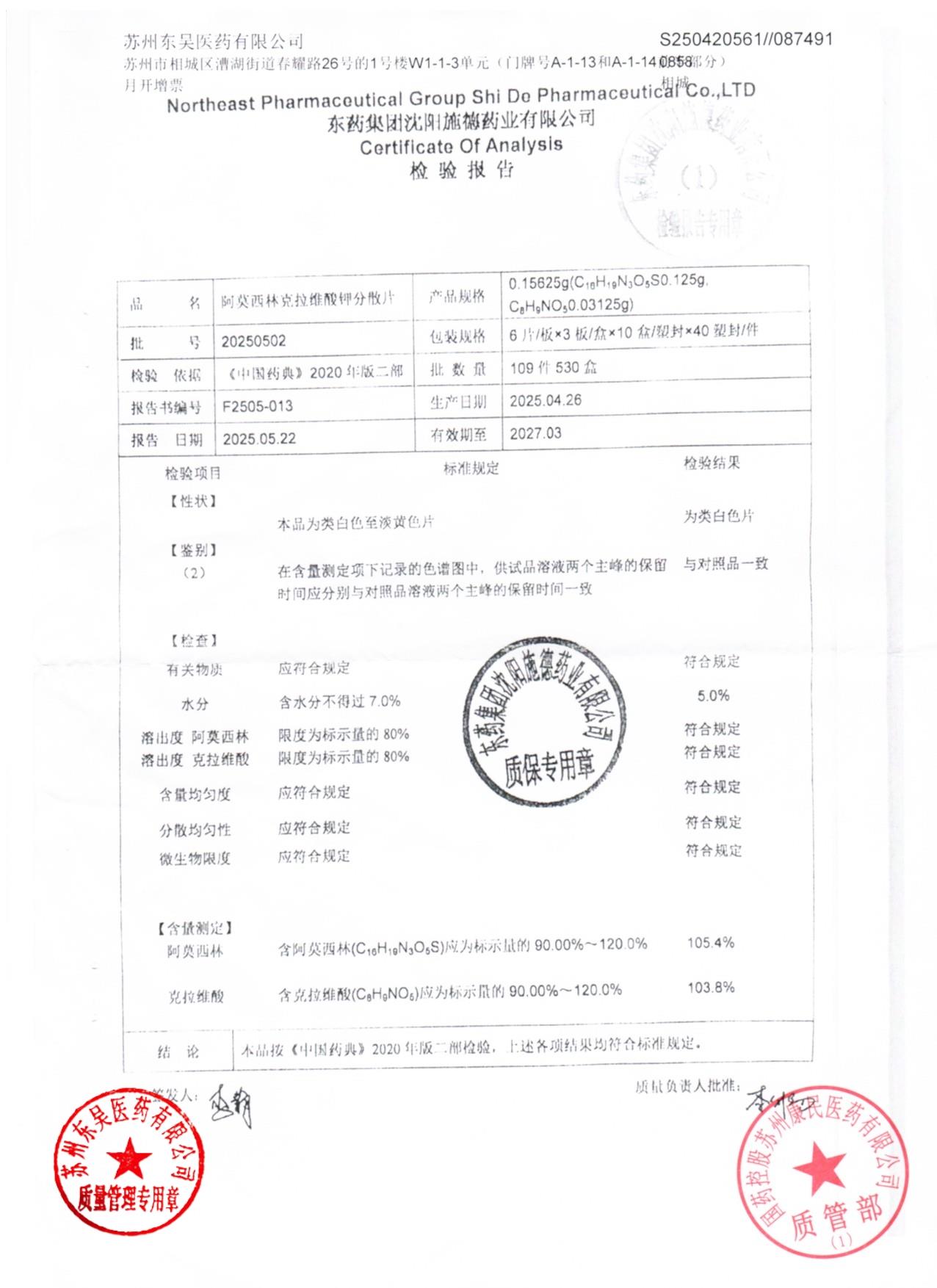 20250502阿莫西林克拉维酸钾分散片