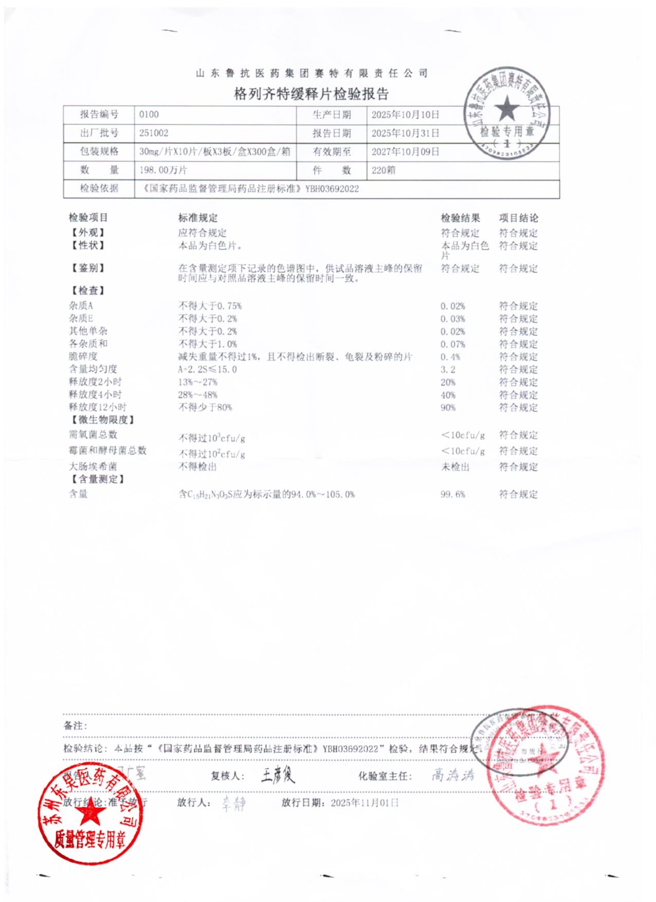 251002格列齐特缓释片