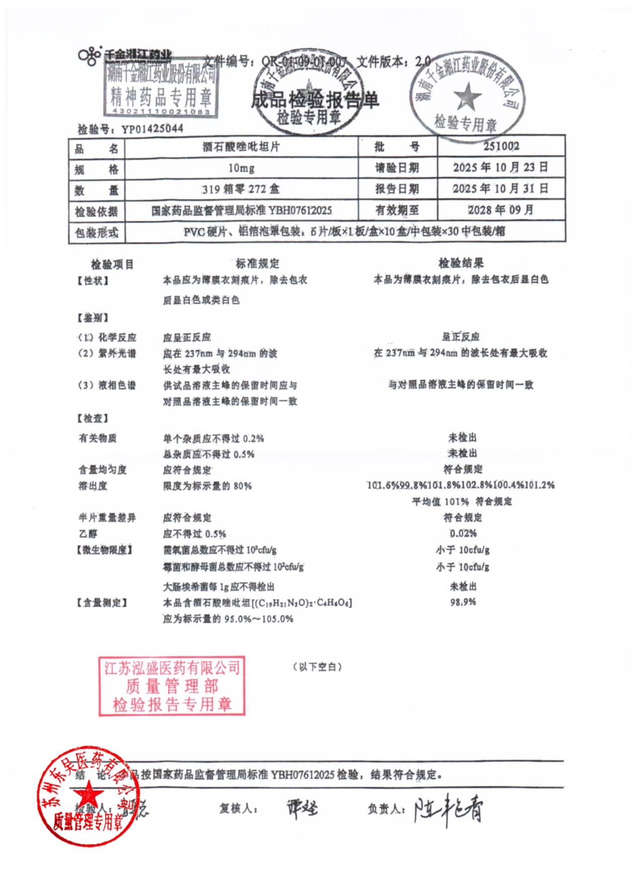 251002酒石酸唑吡坦片