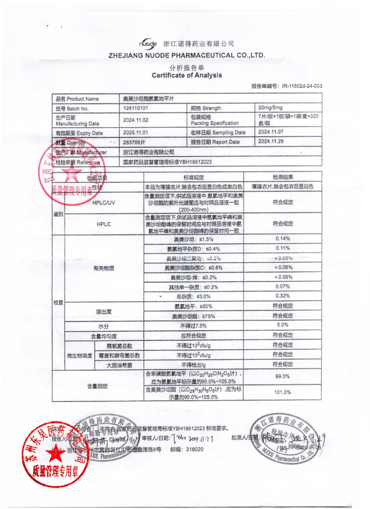 124110101奥美沙坦酯氨氯地平片