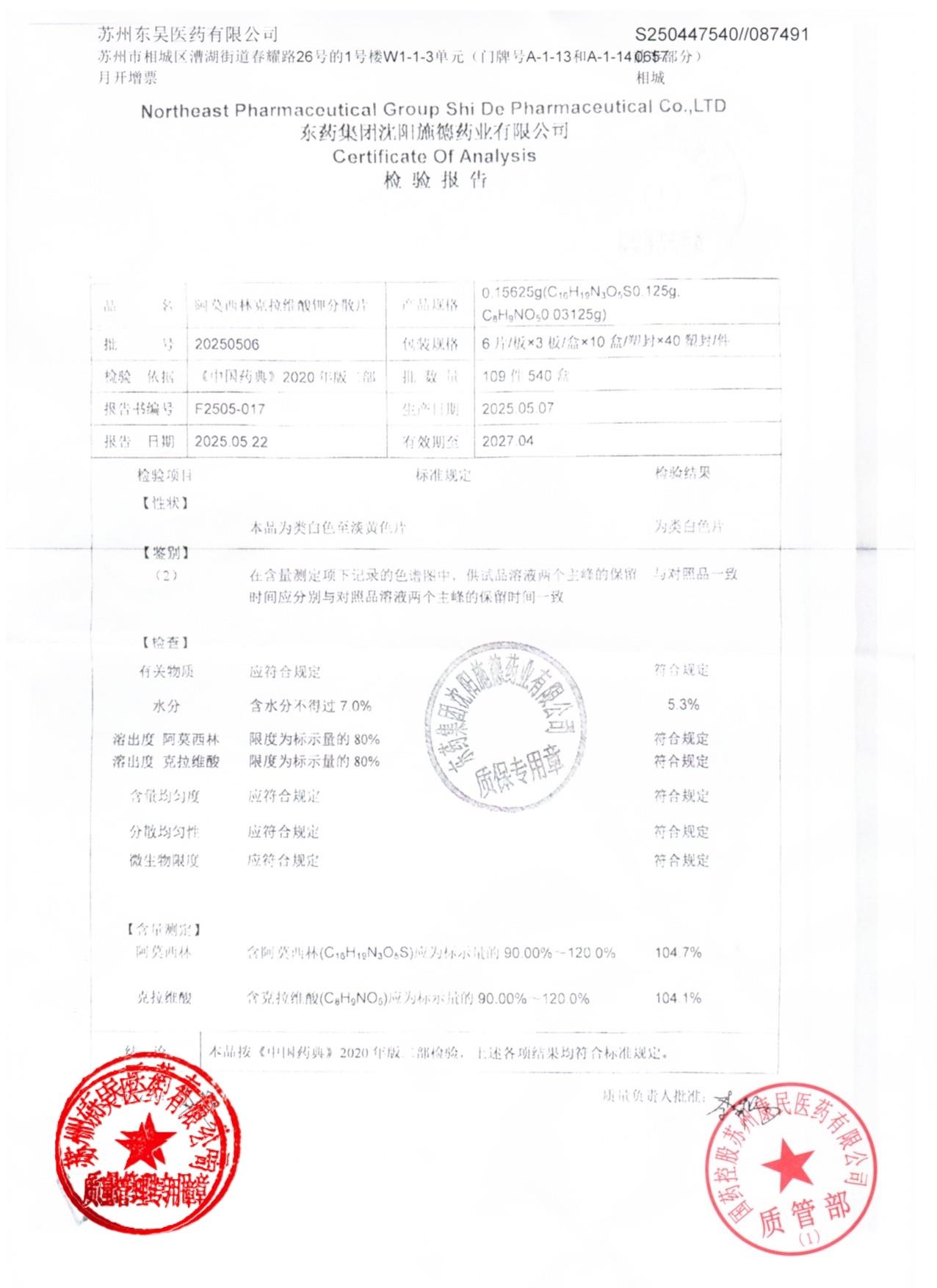 20250506阿莫西林克拉维酸钾分散片