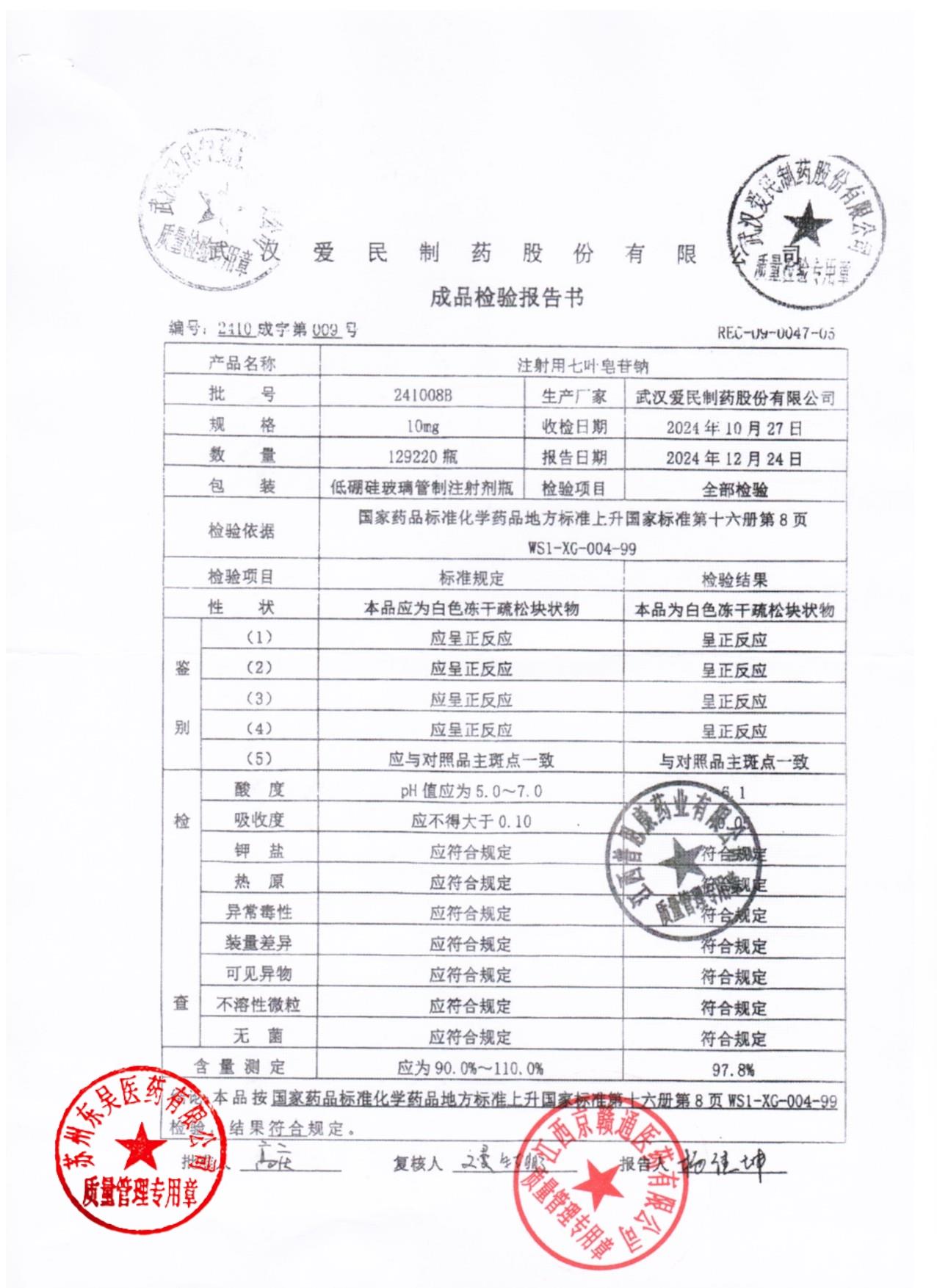 241008B注射用七叶皂苷钠