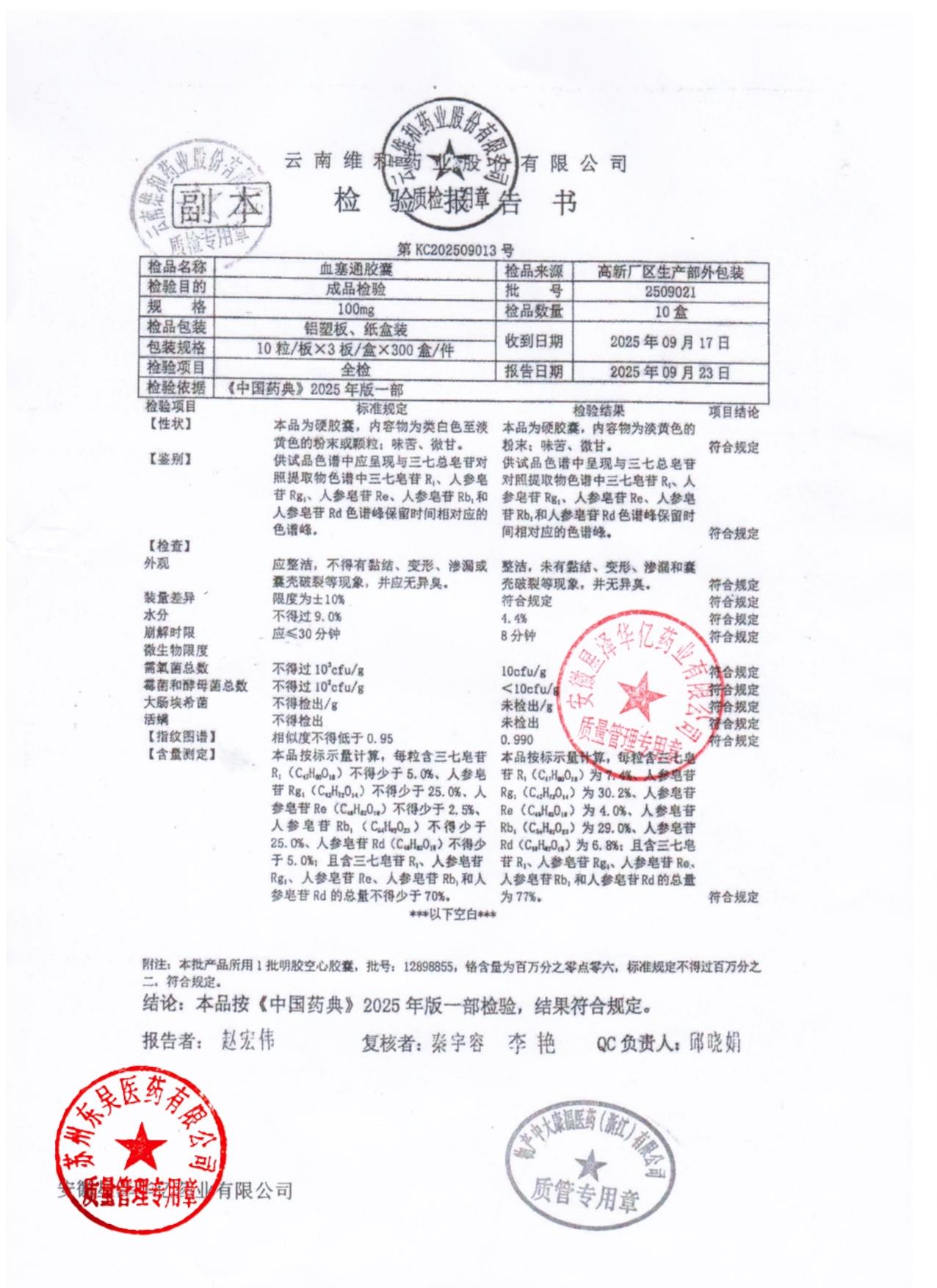 250921血塞通胶囊