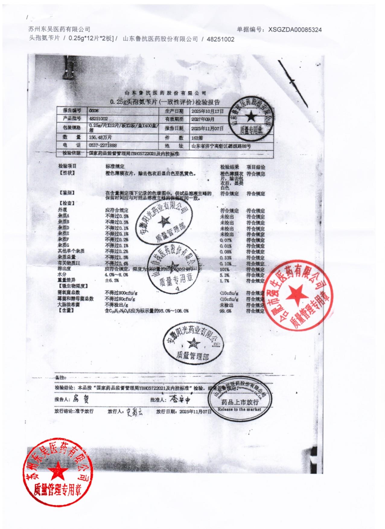 48251002头孢氨苄片