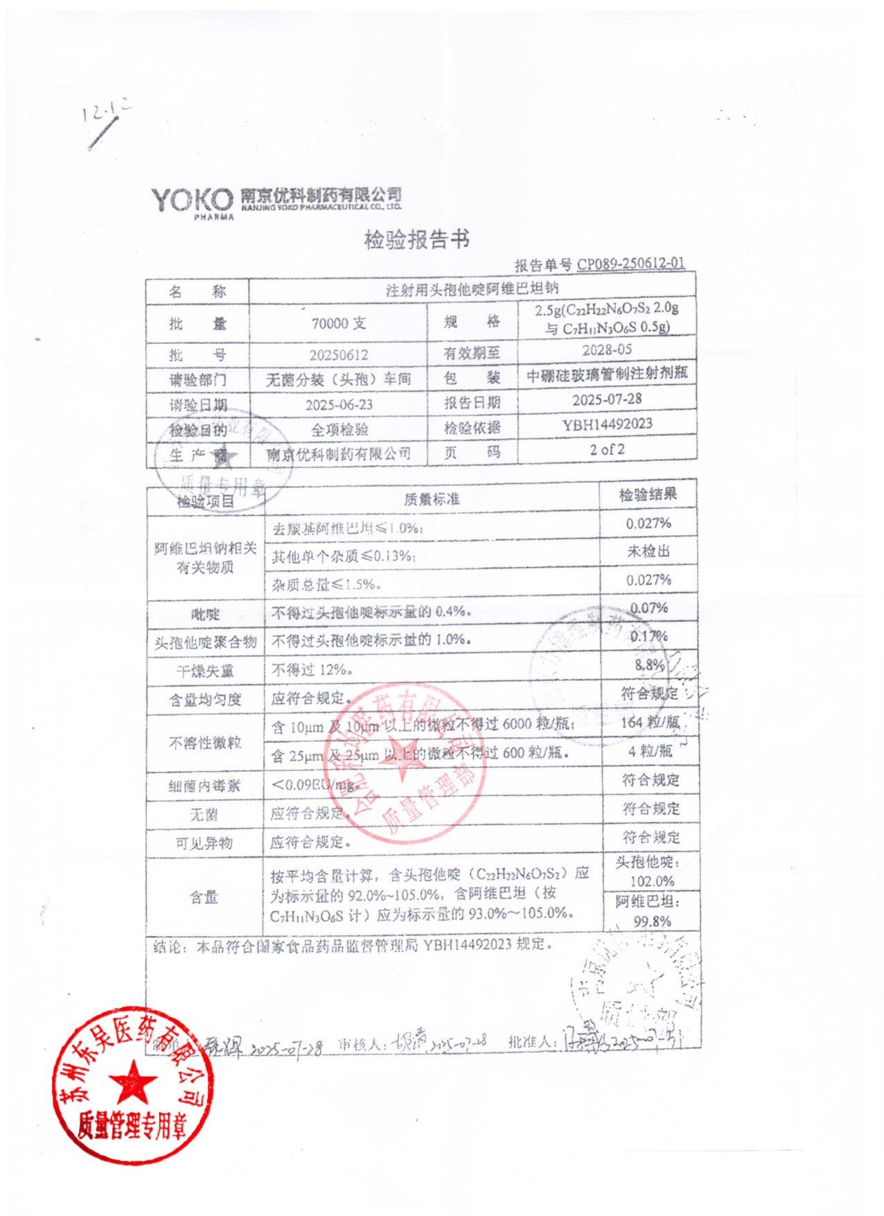 20250612注射用头孢他啶阿维巴坦钠2