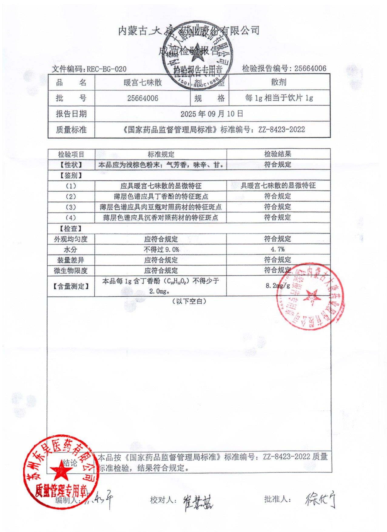 25664006暖宫七味散