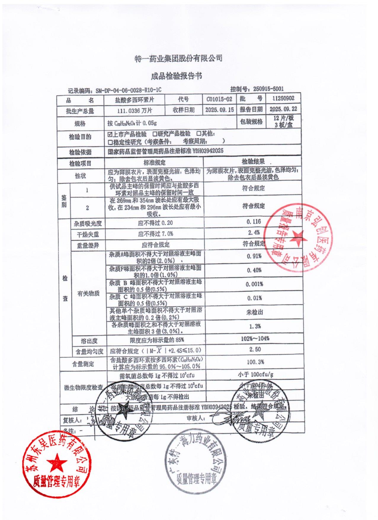 11250902盐酸多西环素片