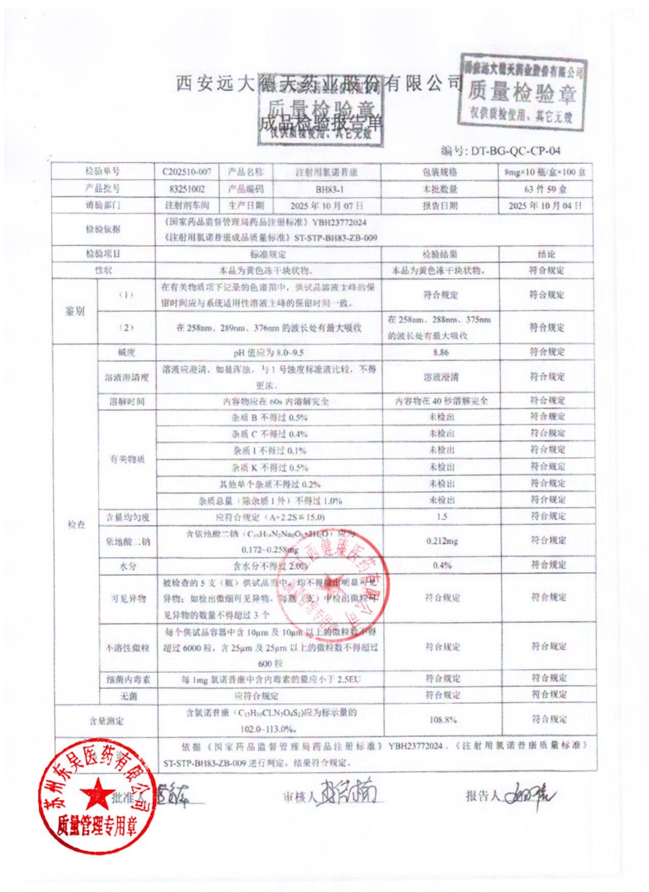 83251002注射用氯诺昔康