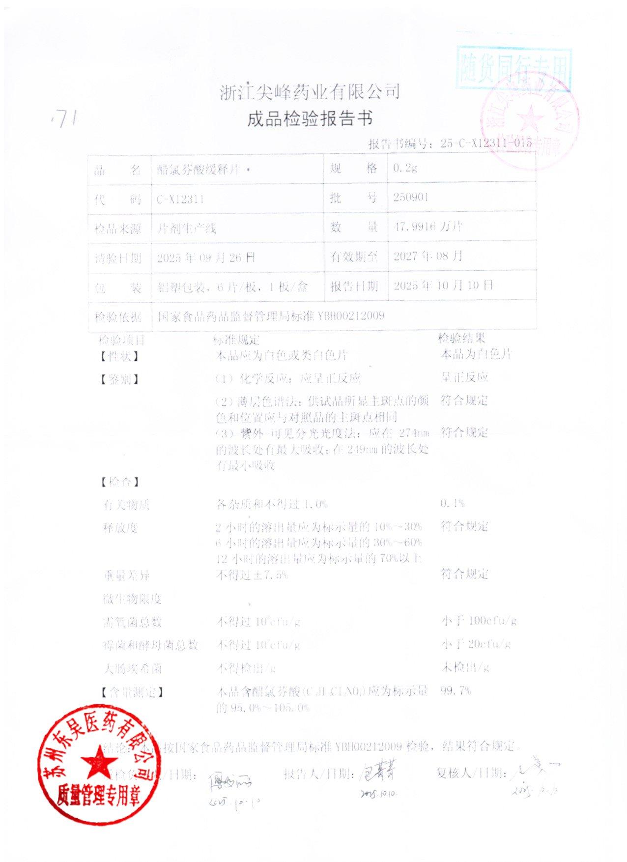 250901醋氯芬酸缓释片