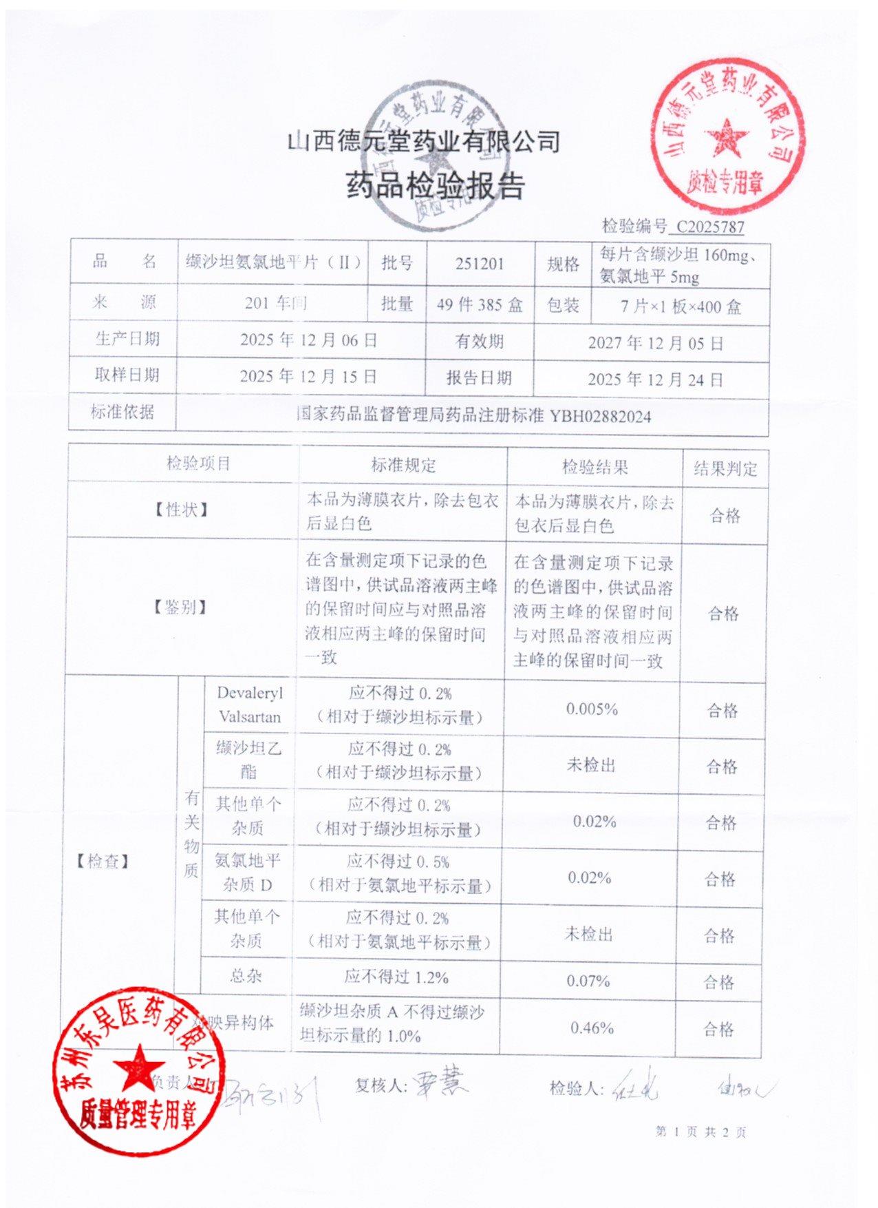 251201缬沙坦氨氯地平片2