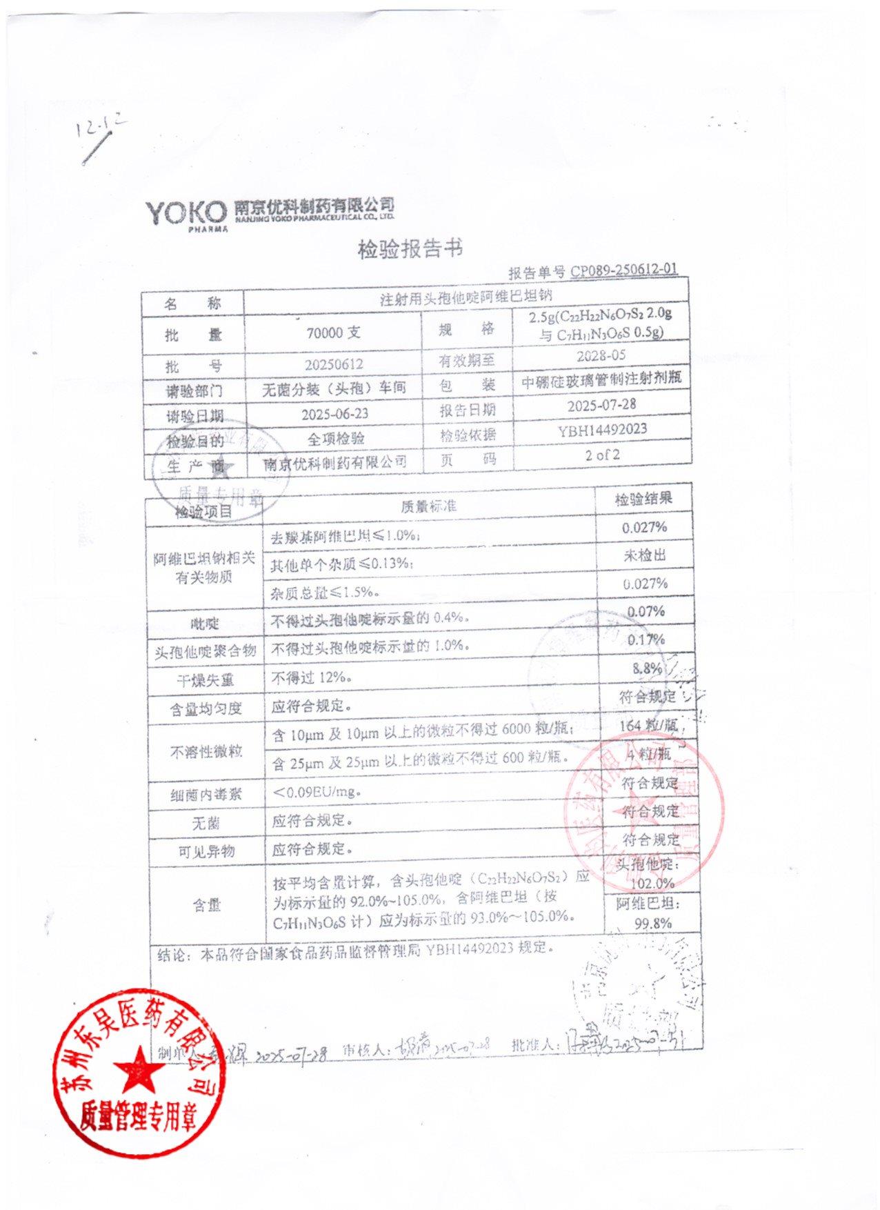 20250612注射用头孢他啶阿维巴坦钠1