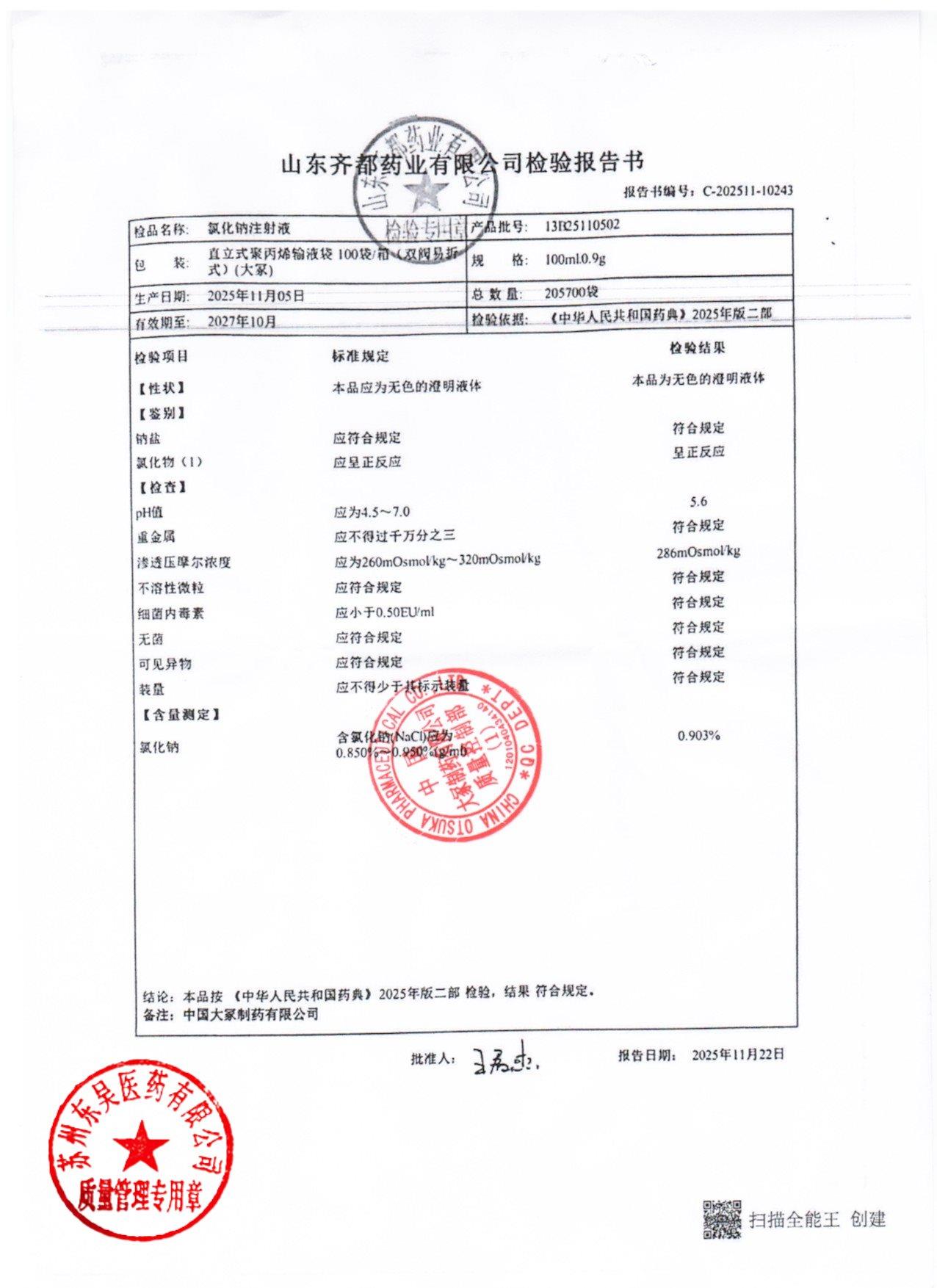 13B25110502氯化钠注射液