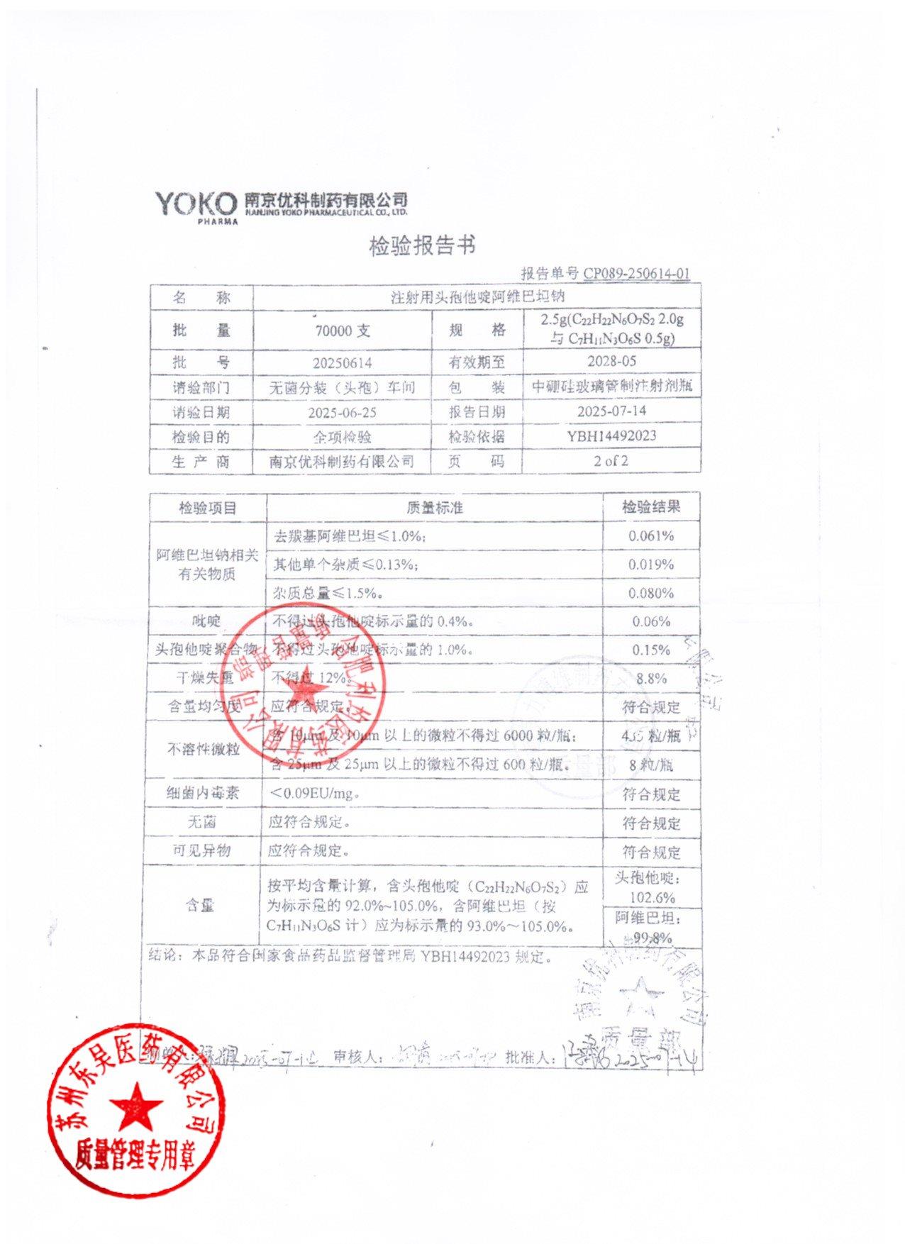 20250614注射用头孢他啶阿维巴坦钠1