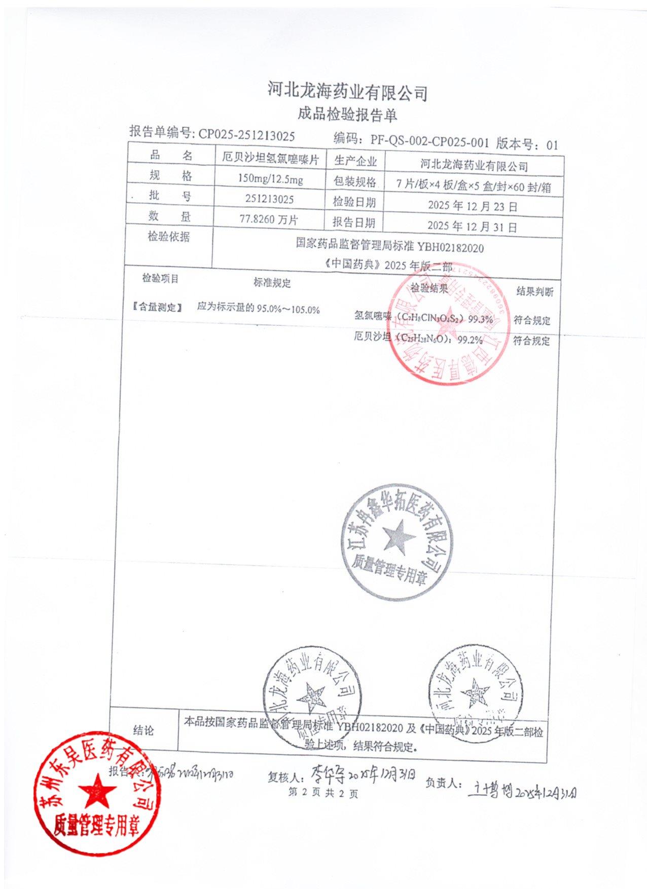 25121325厄贝沙坦氢氯噻嗪片2