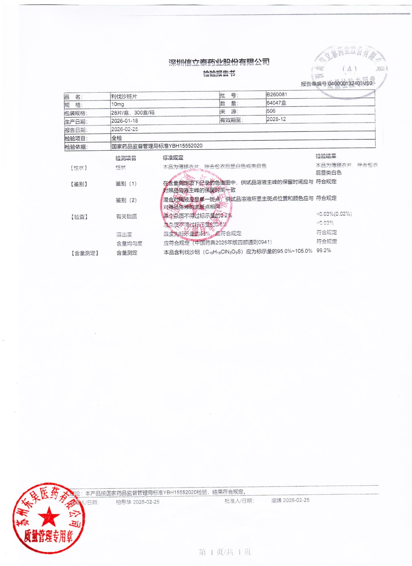 B260081利伐沙班片