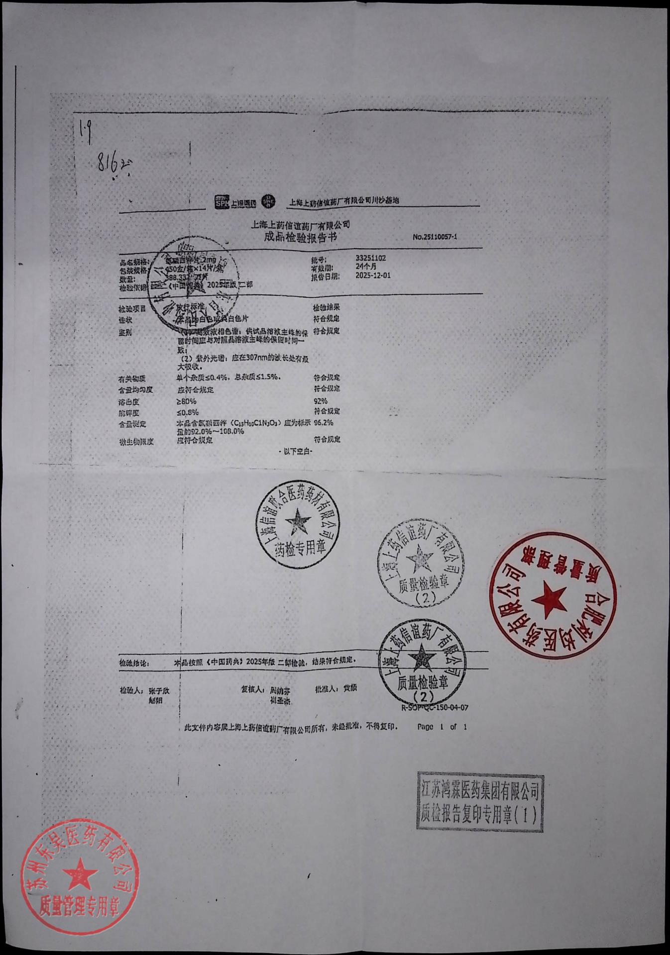 33251102氯硝西泮片