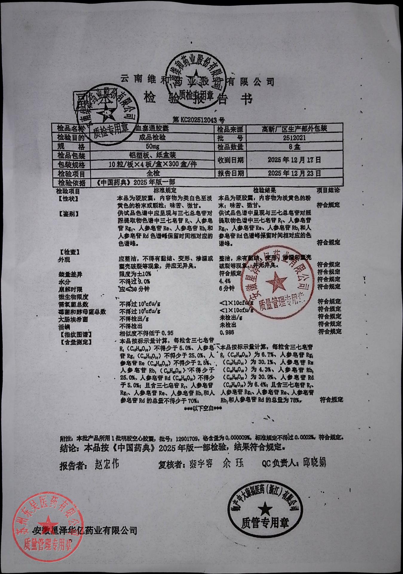 2512021血塞通胶囊