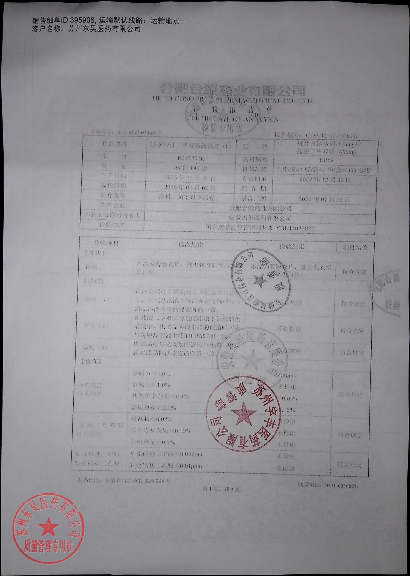 R251202B沙格列汀二甲双胍缓释片（I）1