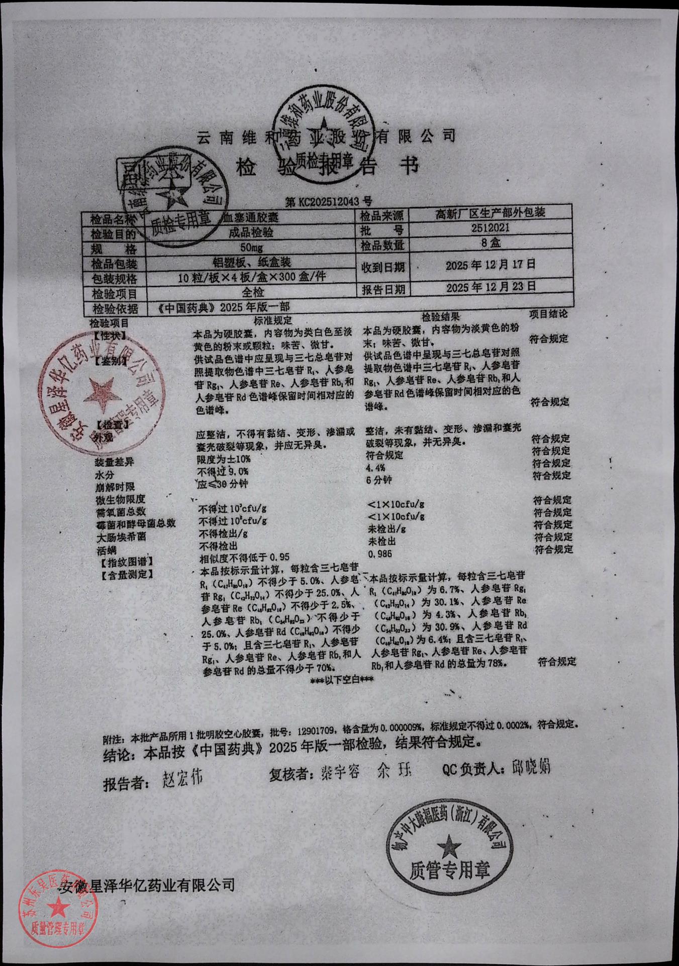 2512021血塞通胶囊