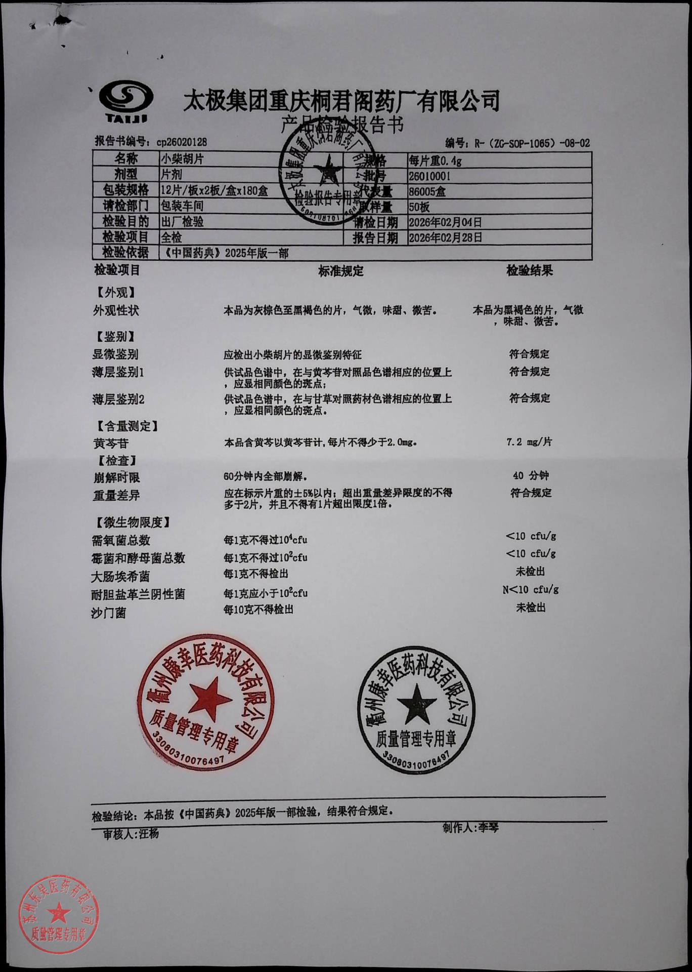 26010001小柴胡片