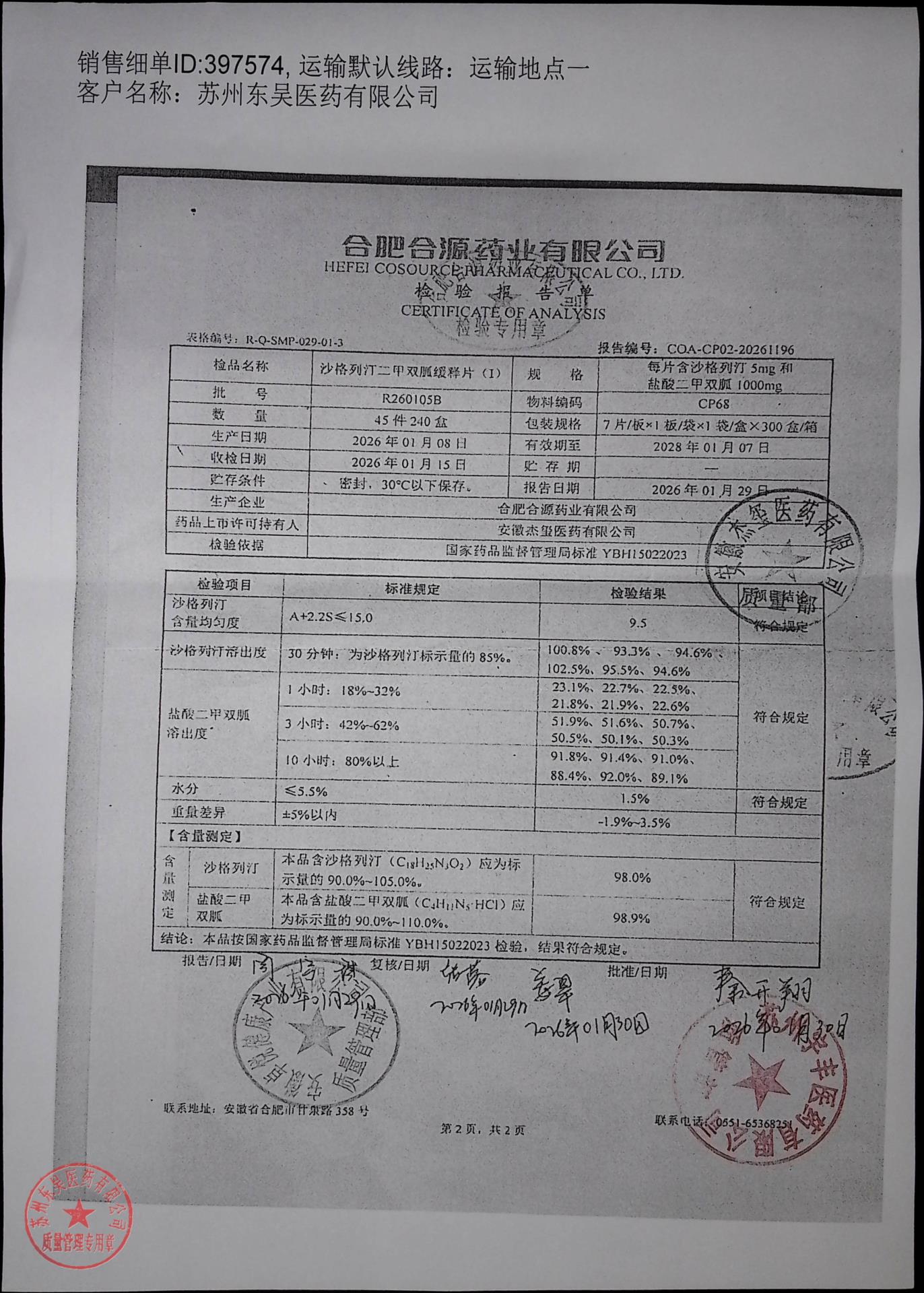R260105B沙格列汀二甲双胍缓释片（I）2