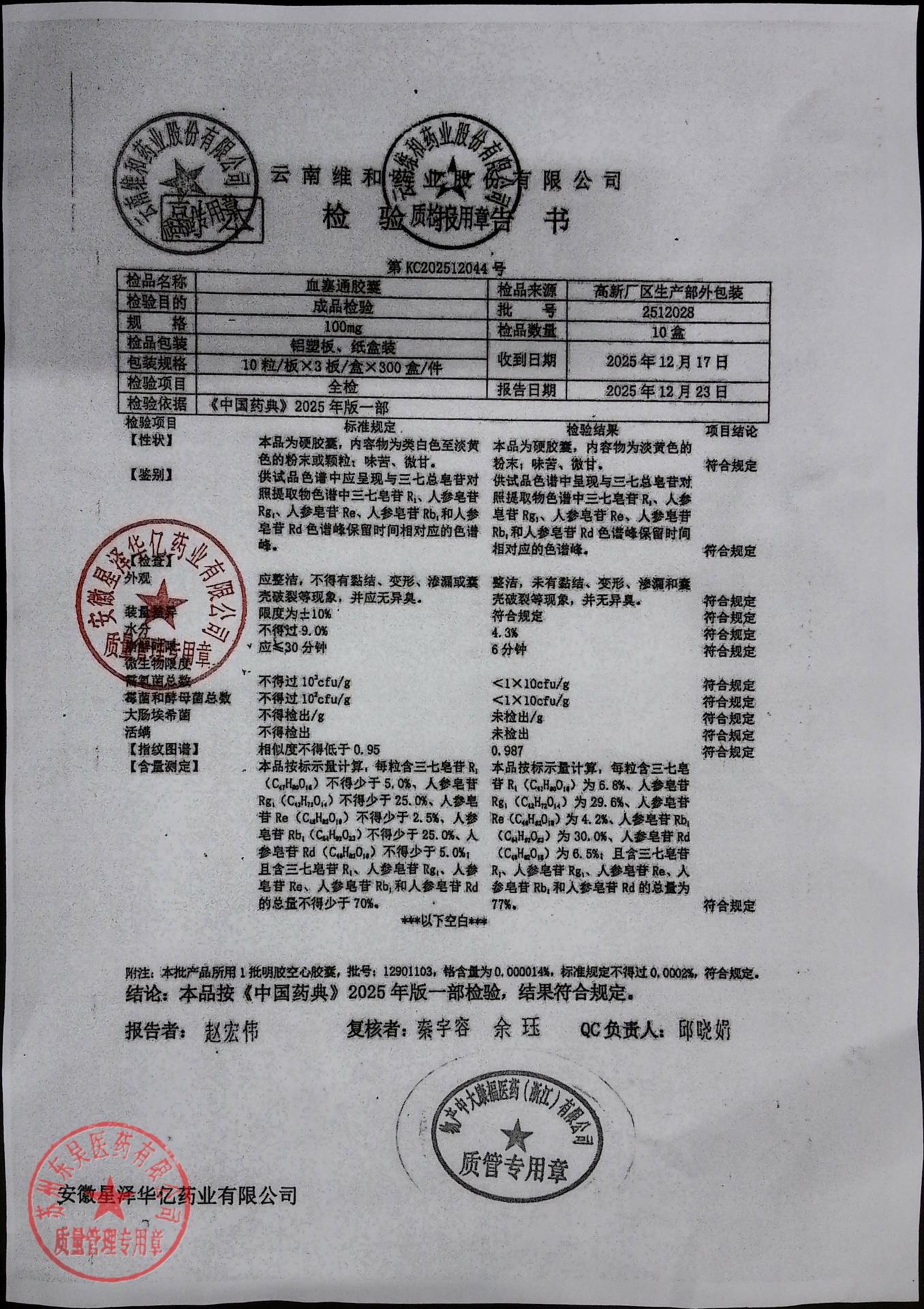 2512028血塞通胶囊