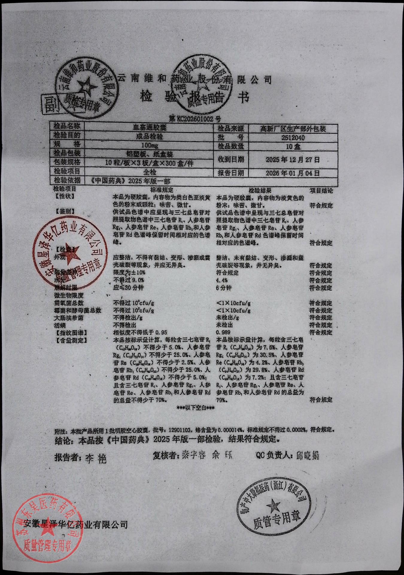 2512040血塞通胶囊