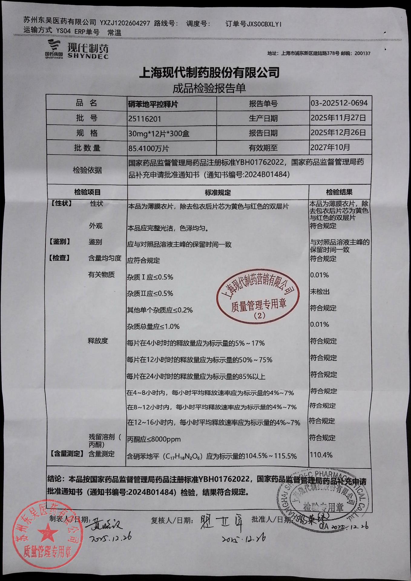 25116201硝苯地平控释片