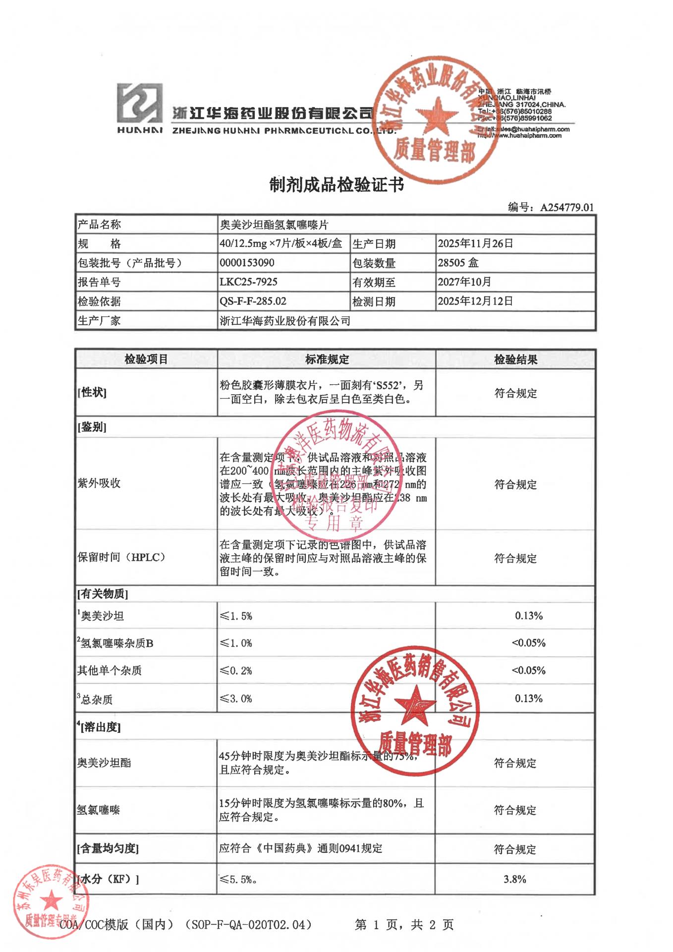 0000153090奥美沙坦酯氢氯噻嗪片1
