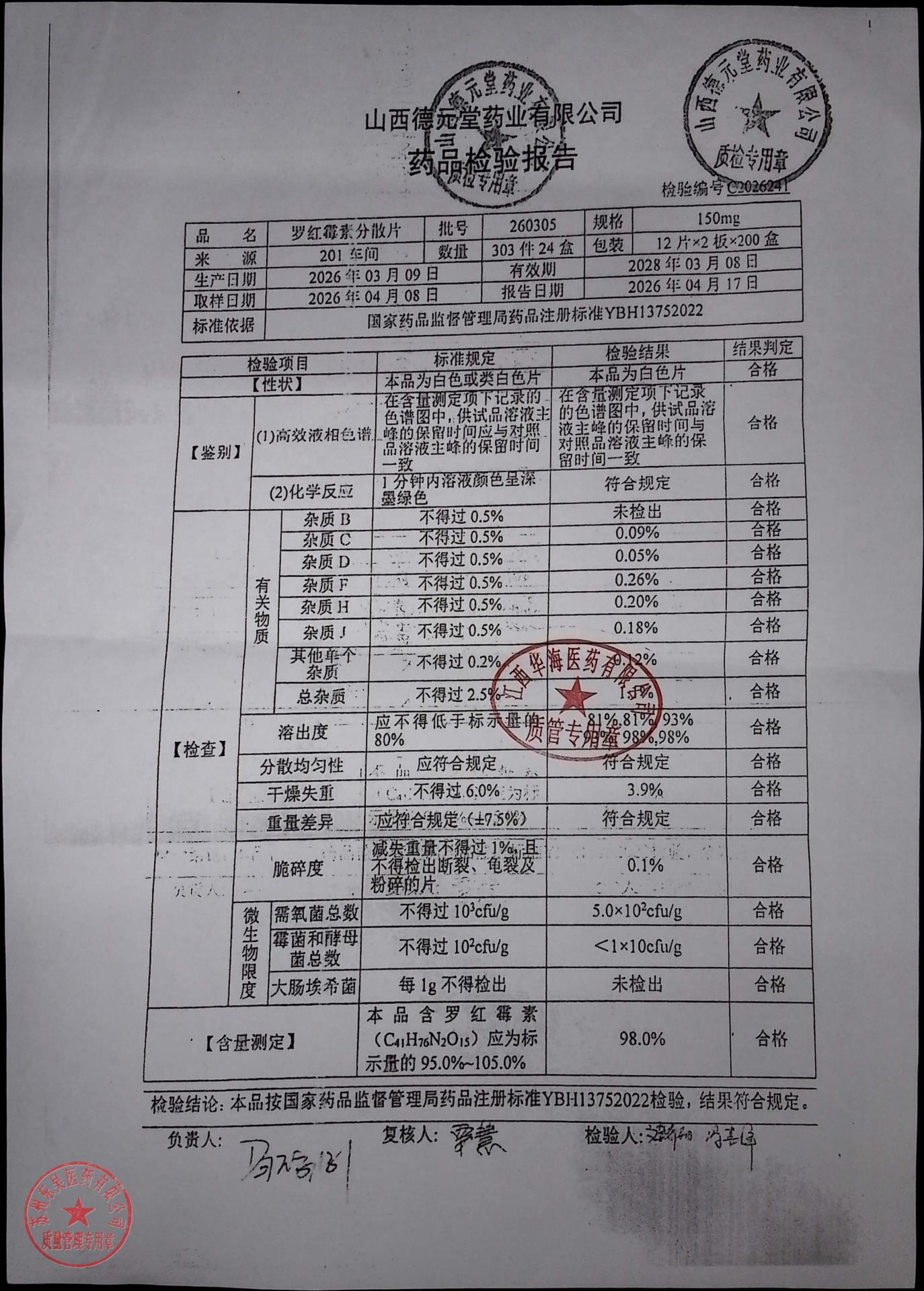 260305罗红霉素分散片