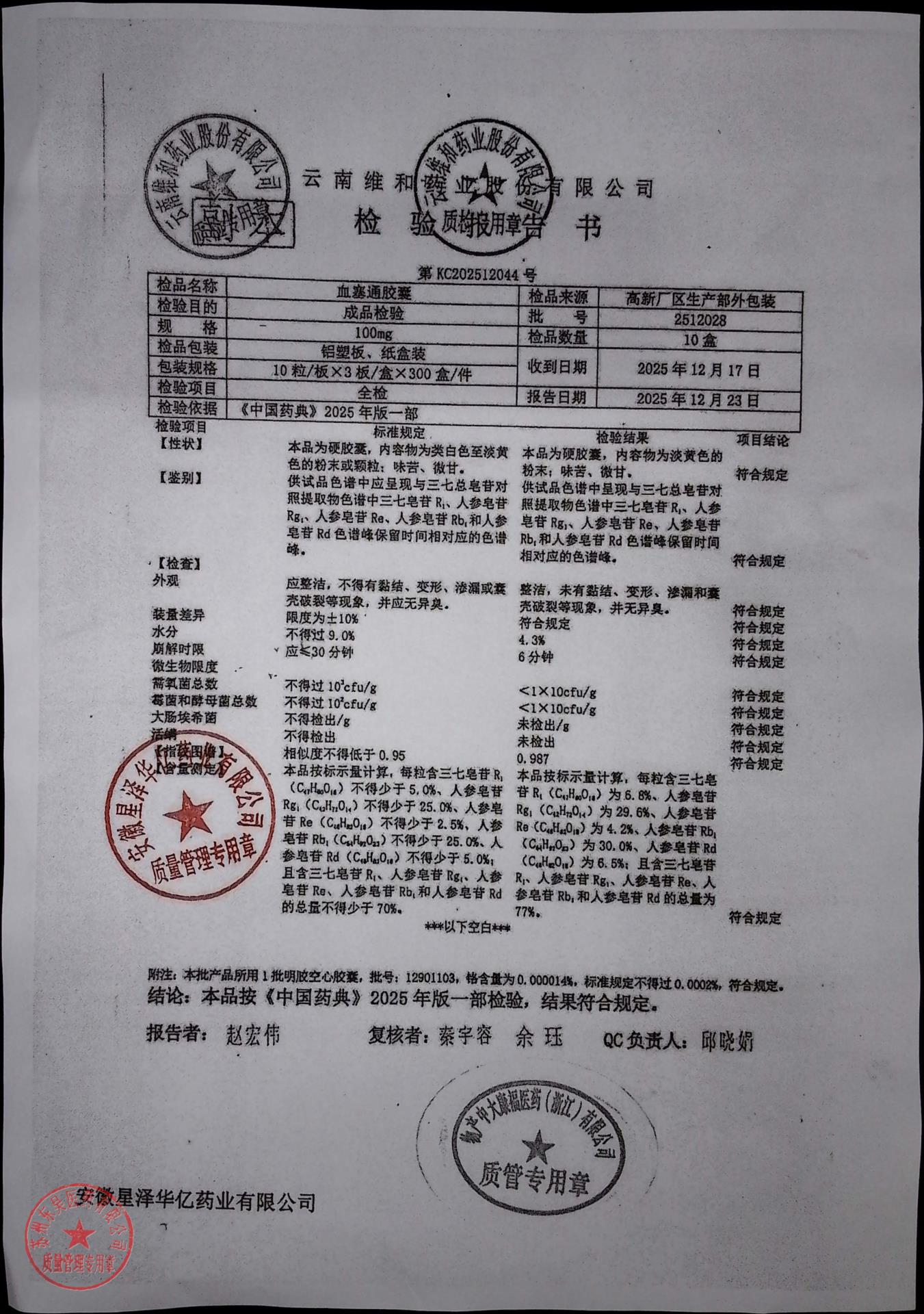 2512028血塞通胶囊