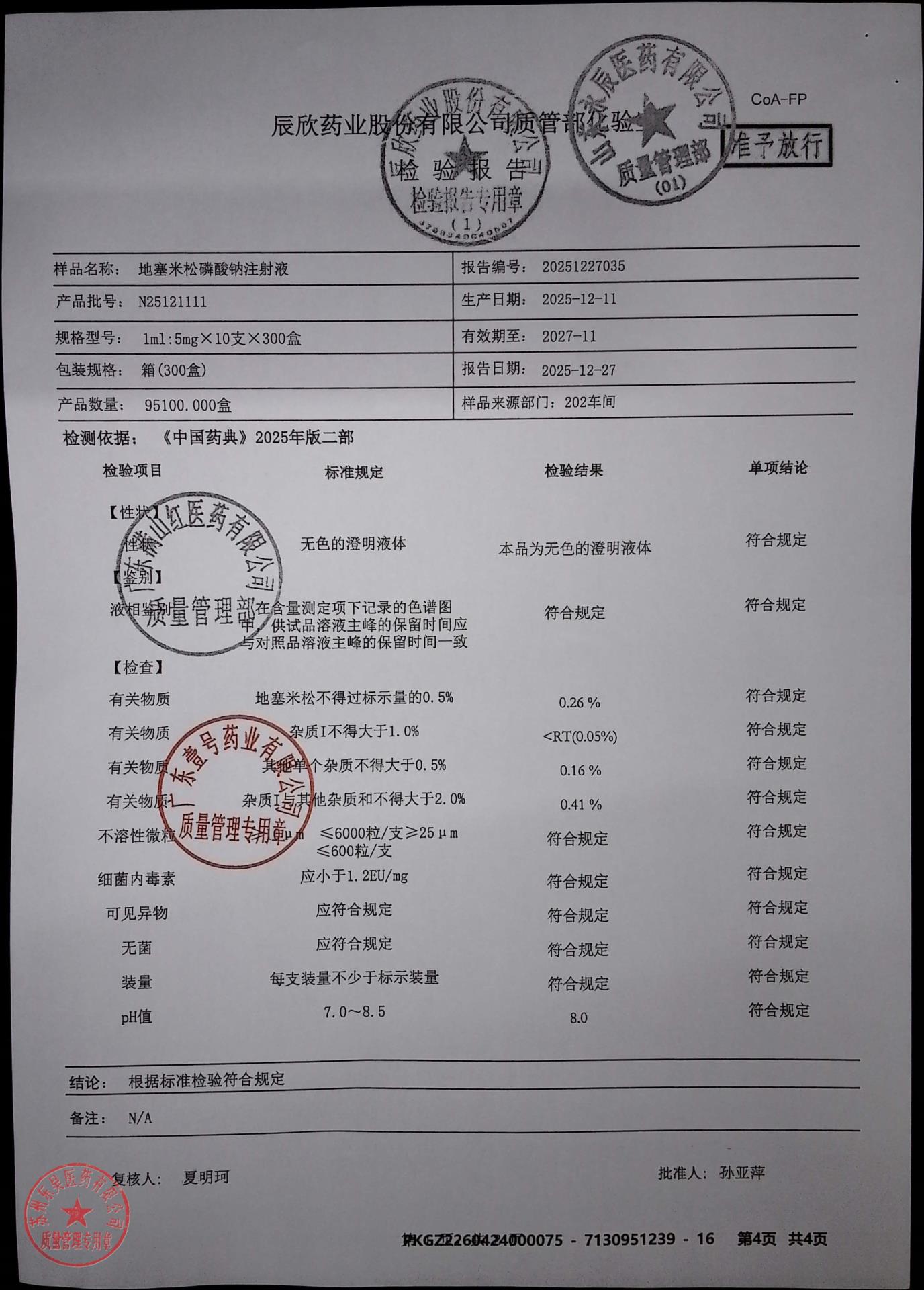 N25121111地塞米松磷酸钠注射液1