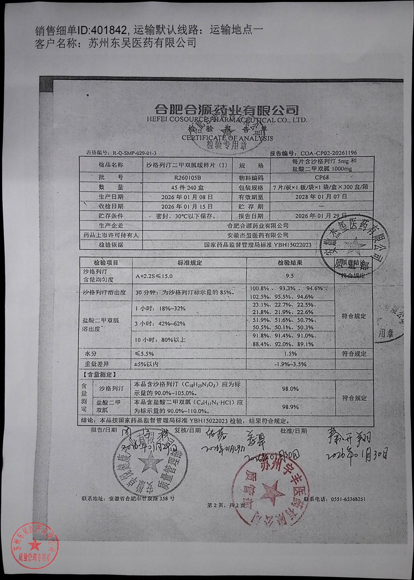 R260105B沙格列汀二甲双胍缓释片（I）2