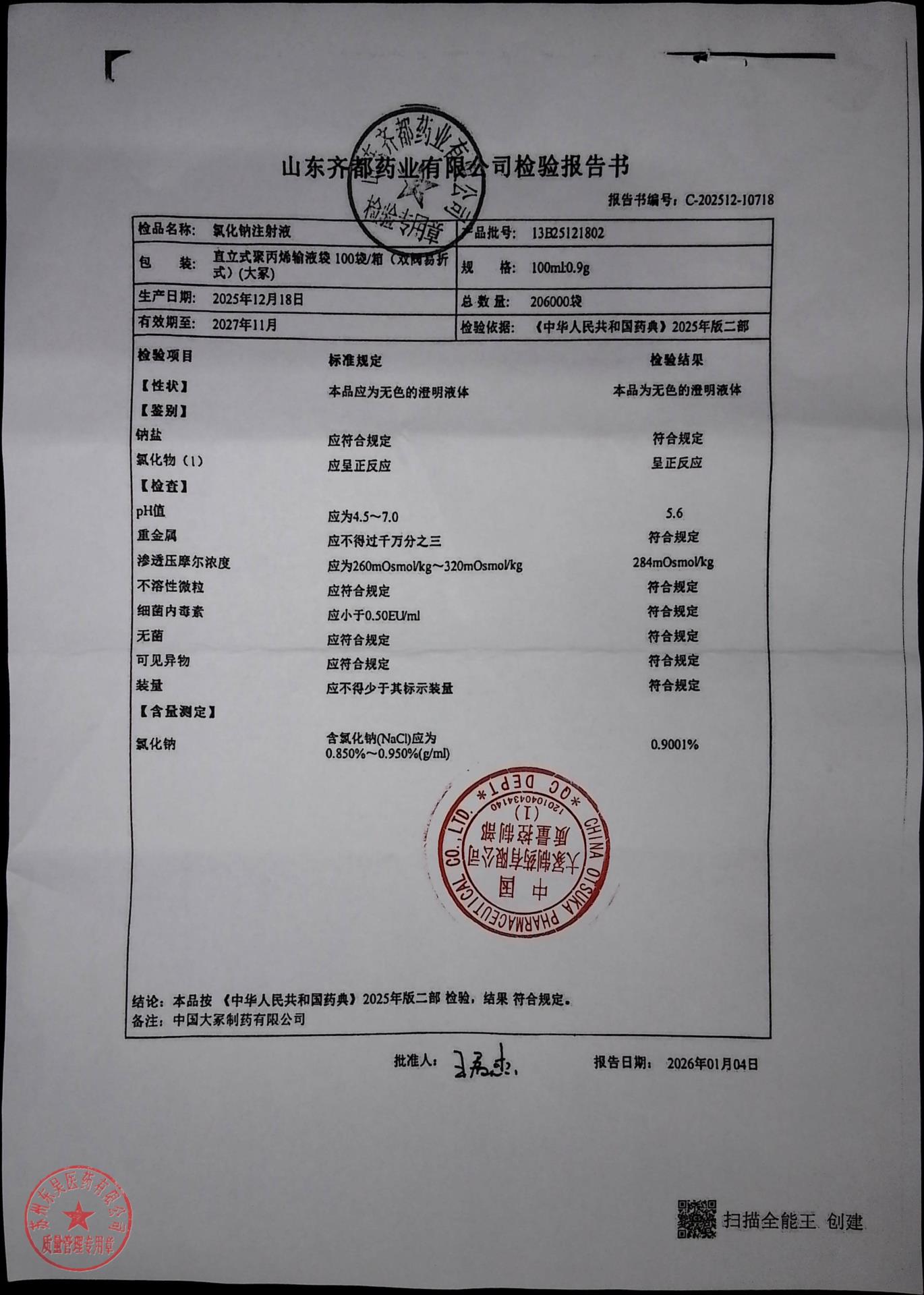 13B25121802氯化钠注射液