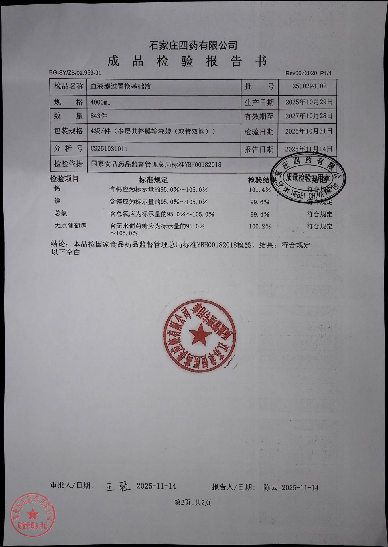 2510294102血液滤过置换基础液1
