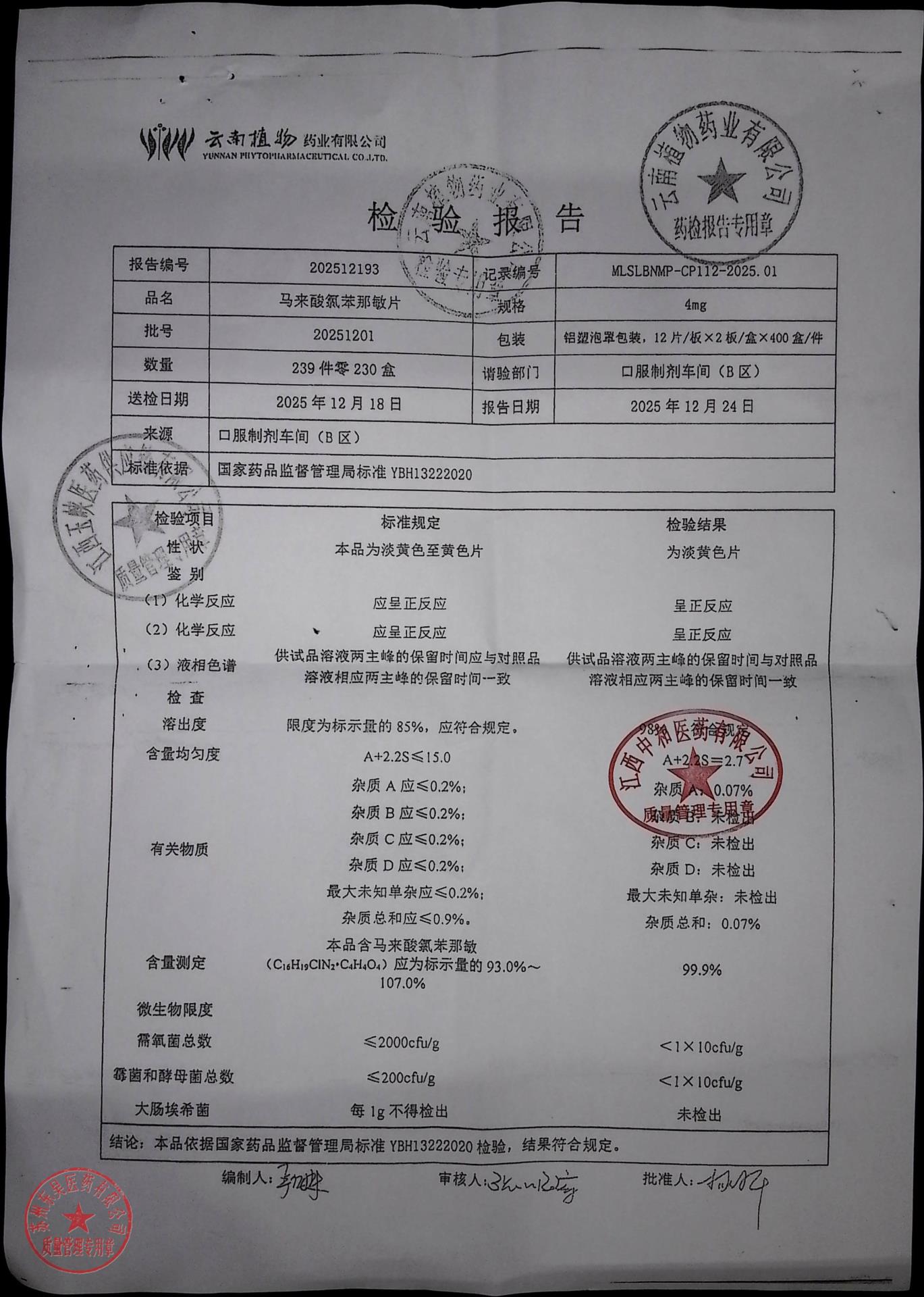 20251201马来酸氯苯那敏片