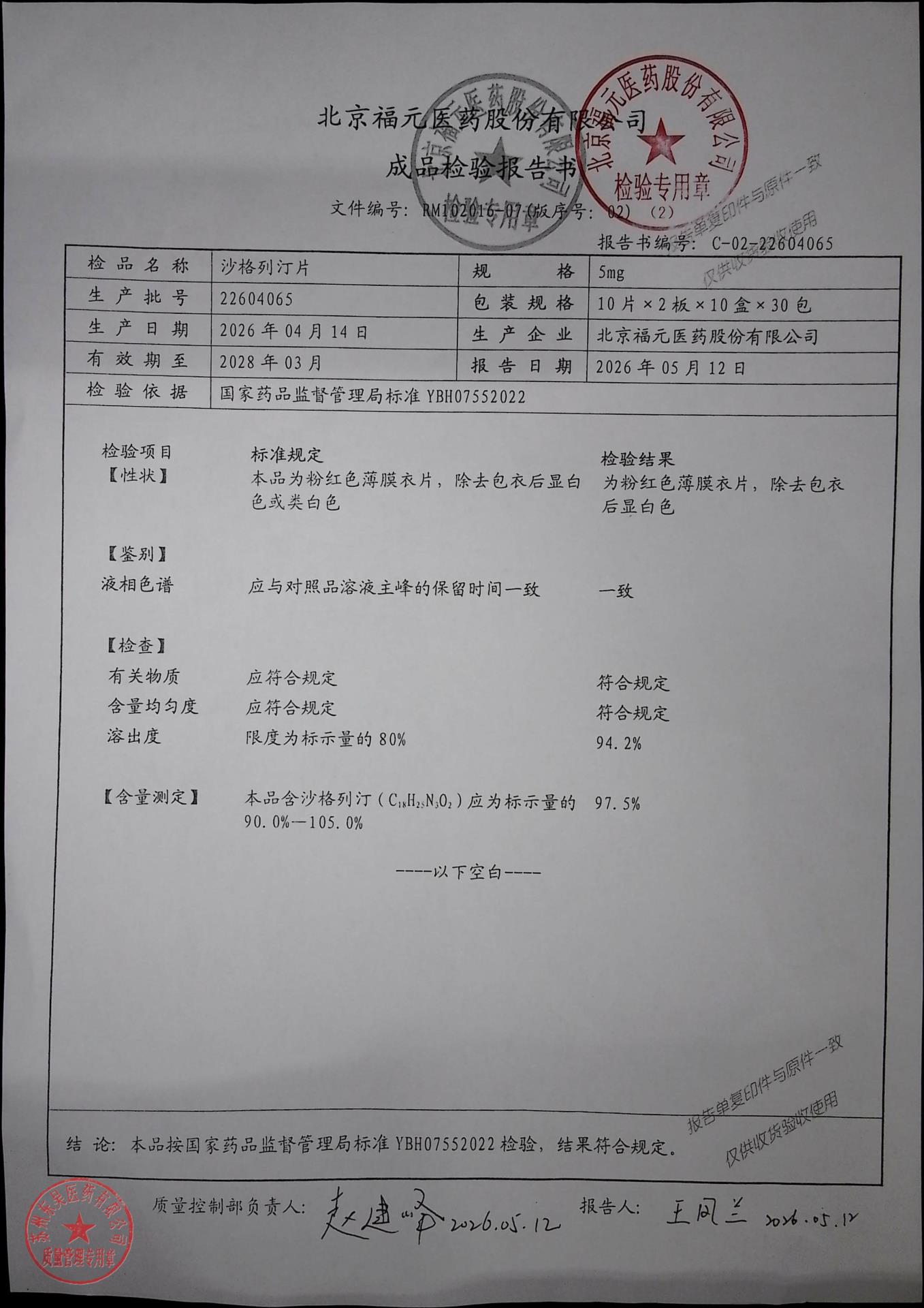 22604065沙格列汀片