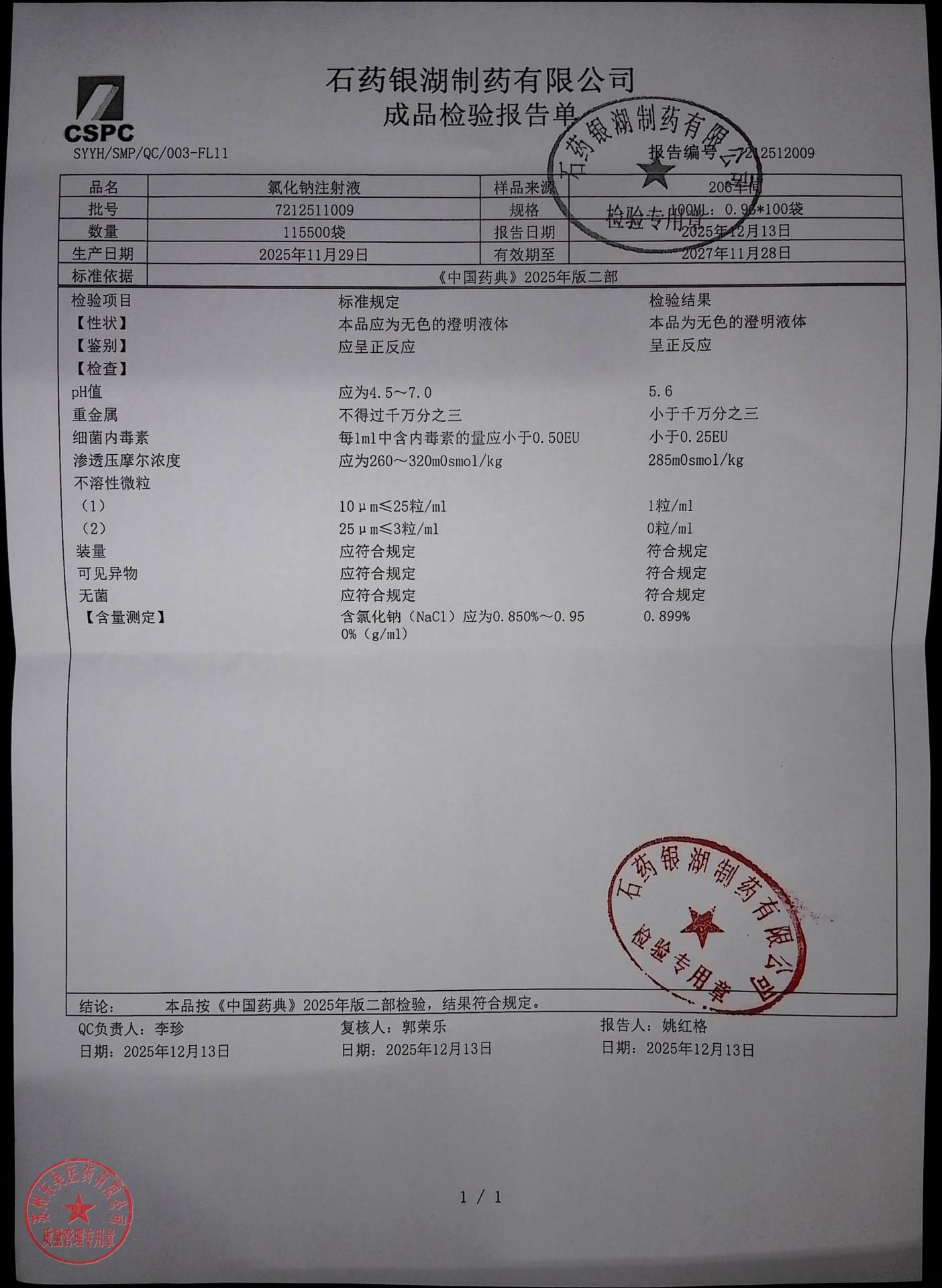 7212511009氯化钠注射液