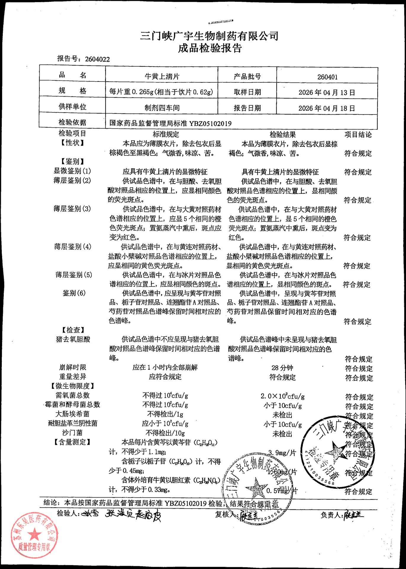 260401牛黄上清片