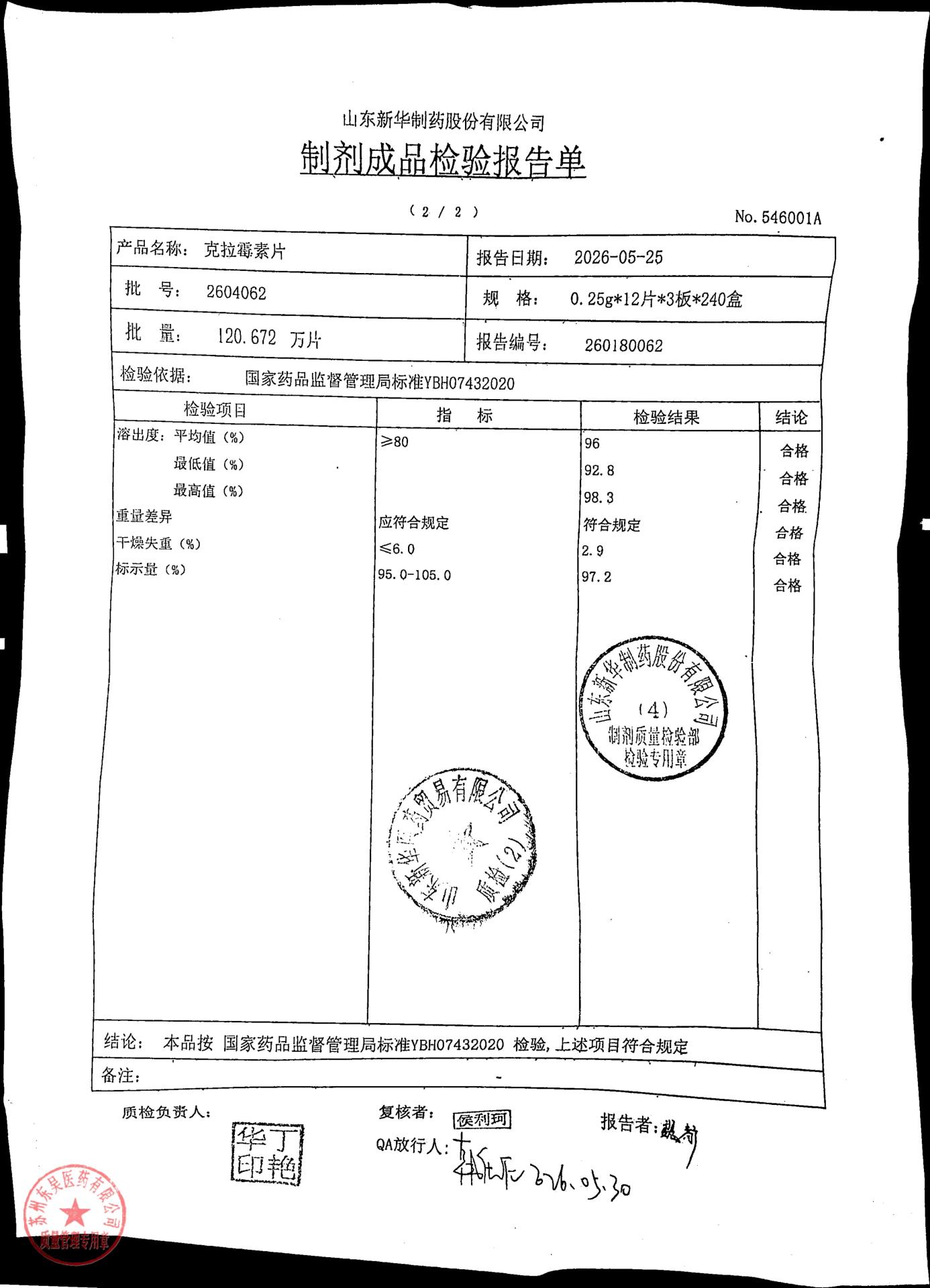 2604062克拉霉素片2