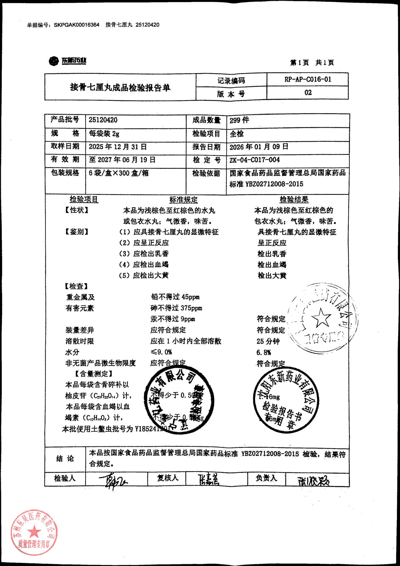 25120420接骨七厘丸