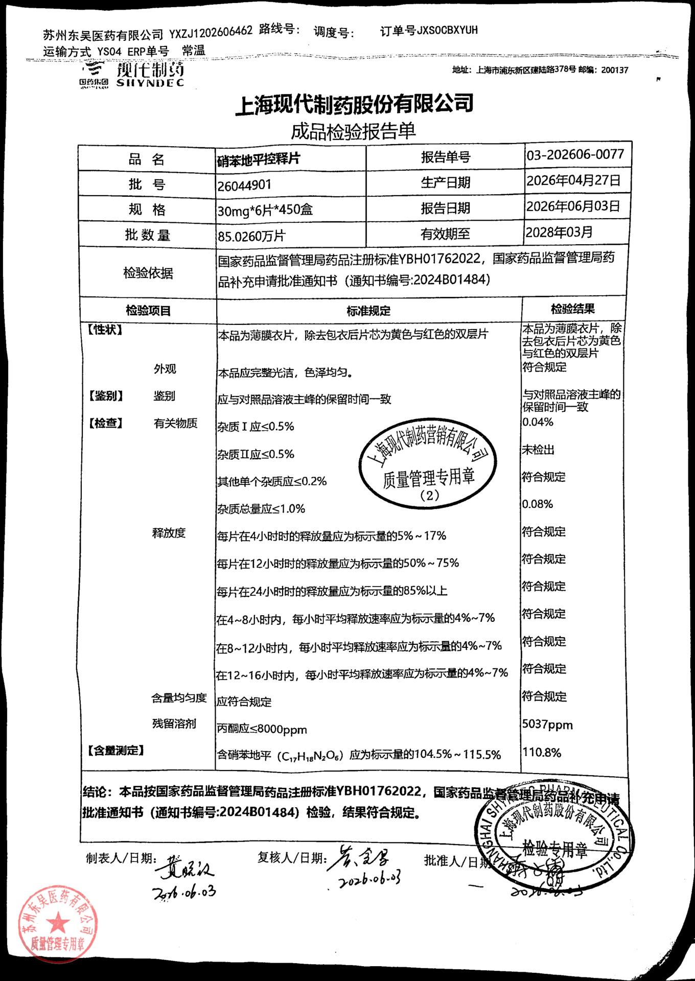 26044901硝苯地平控释片