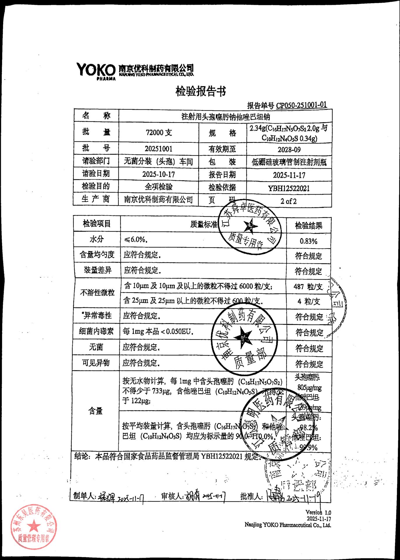 20251001注射用头孢噻肟钠他唑巴坦钠2