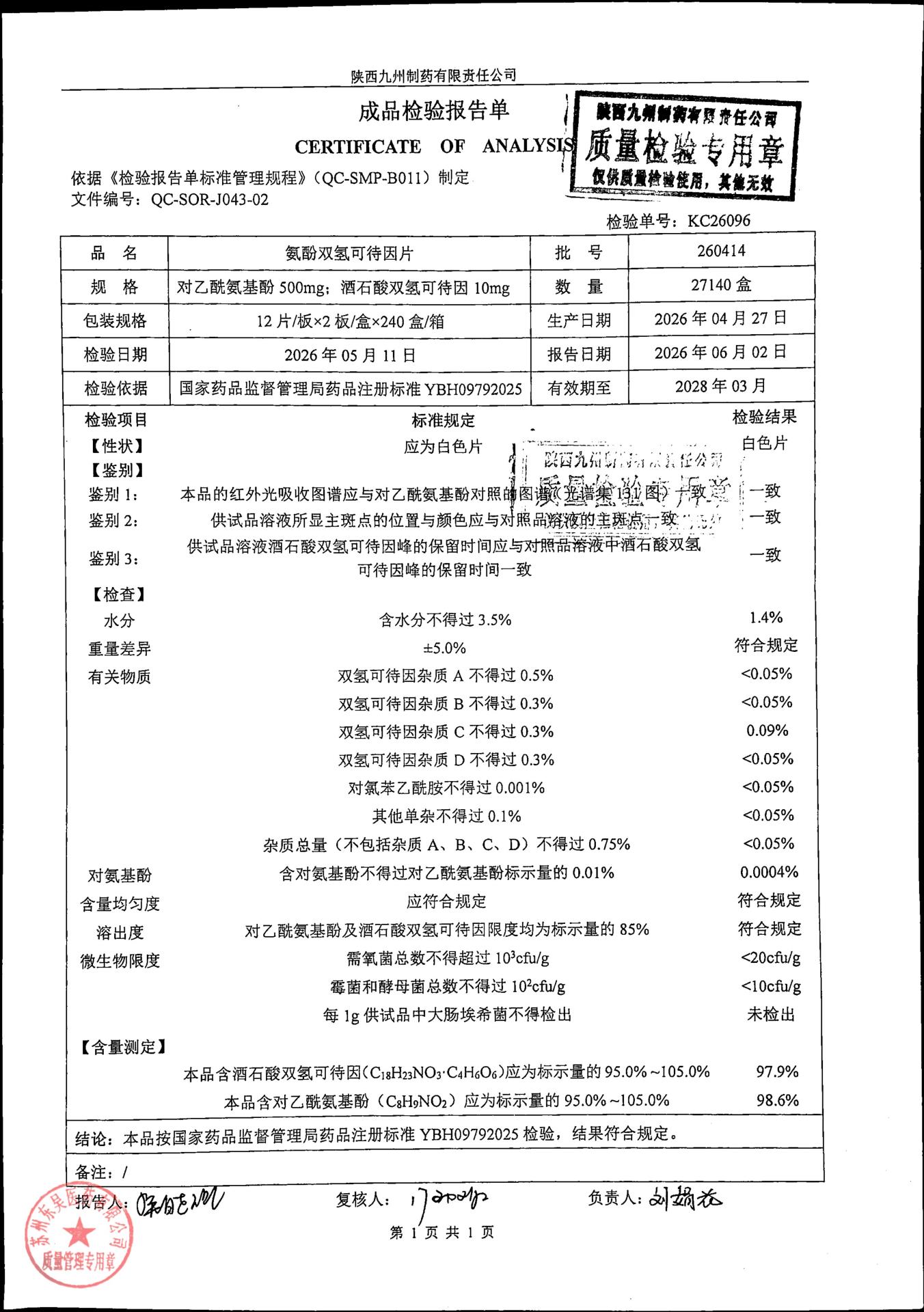 260414氨酚双氢可待因片
