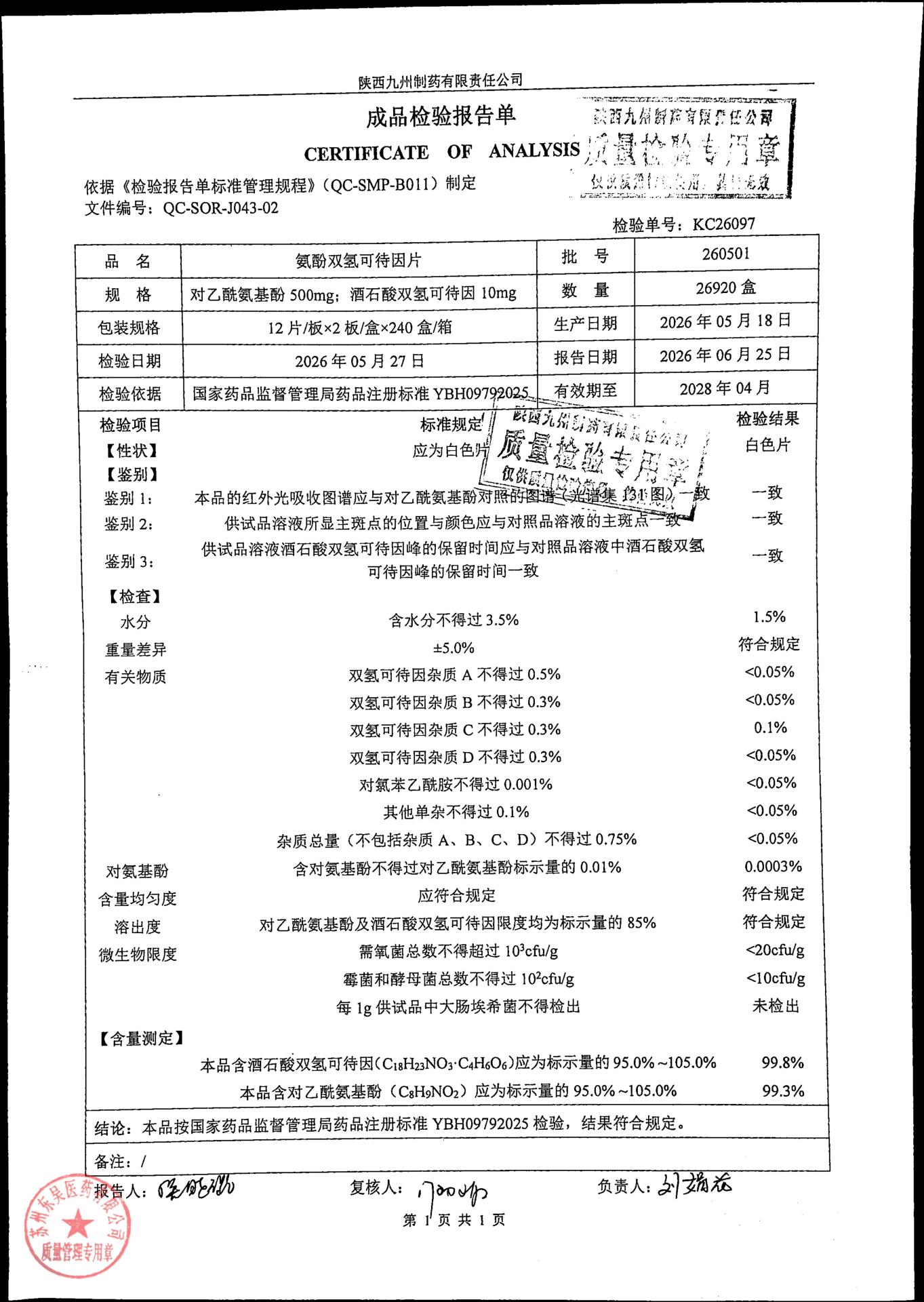 260501氨酚双氢可待因片
