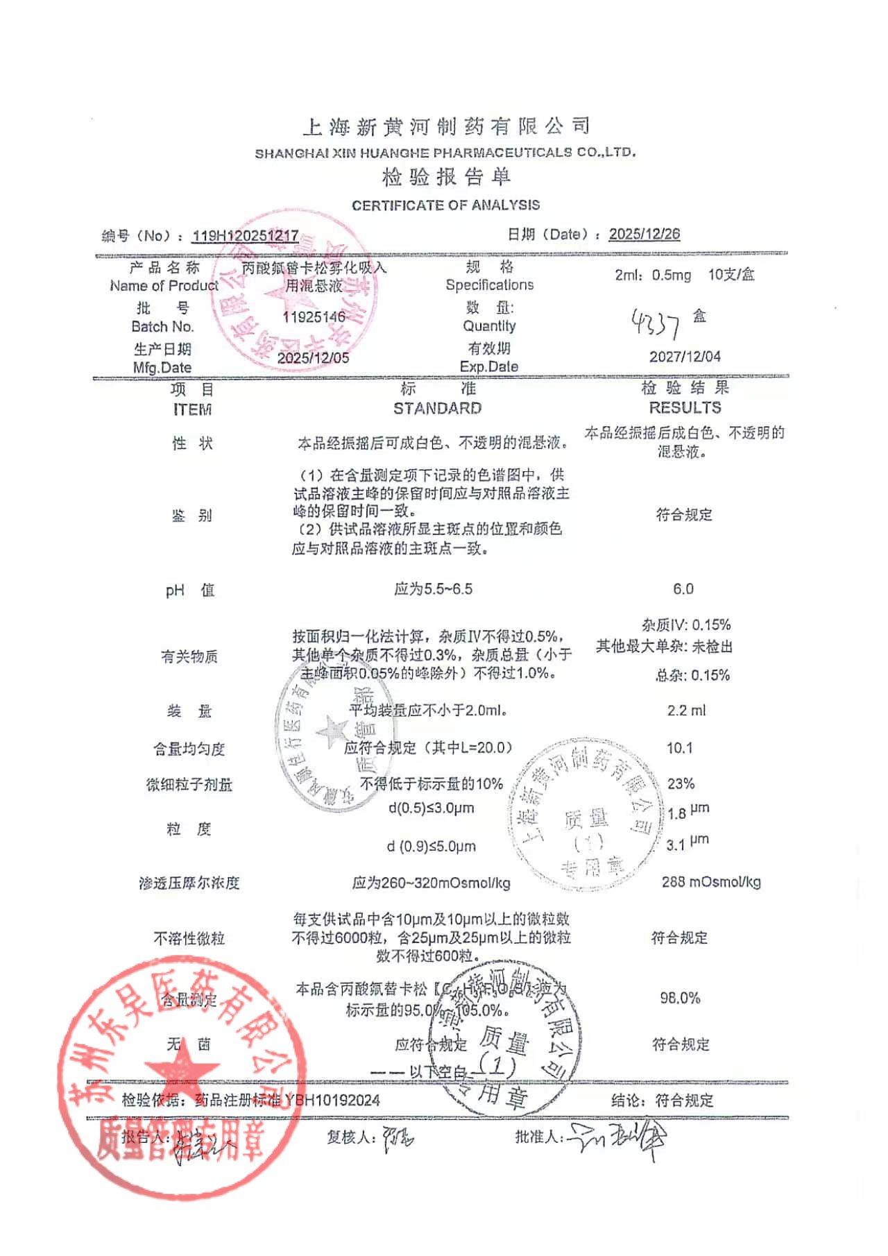 11925146丙酸氟替卡松雾化吸入用混悬液