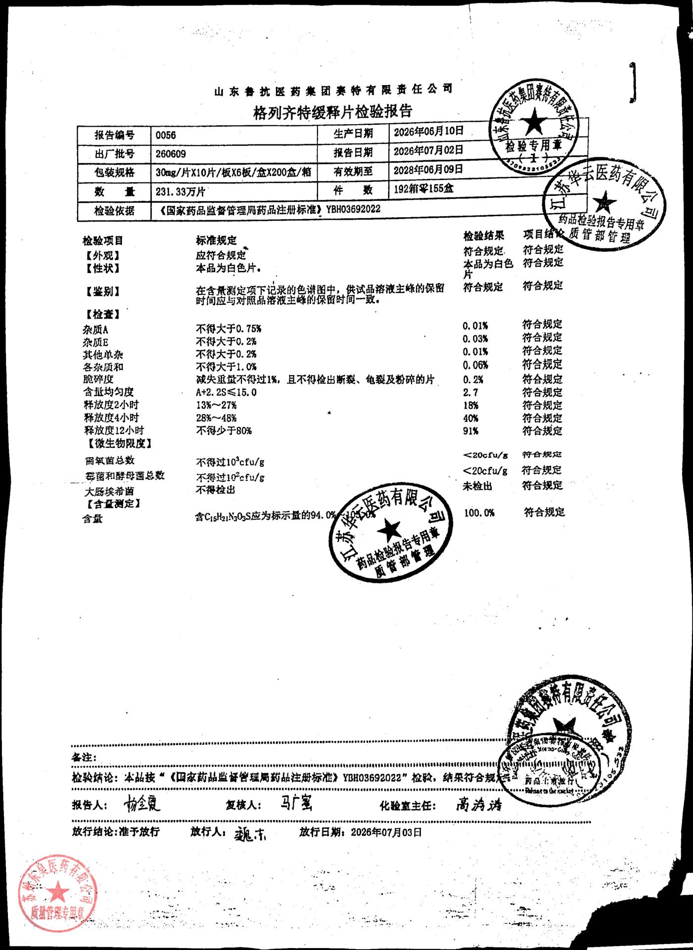 260609格列齐特缓释片