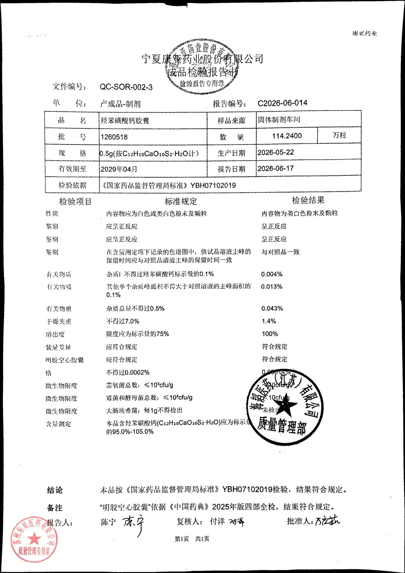 1260518羟苯磺酸钙胶囊