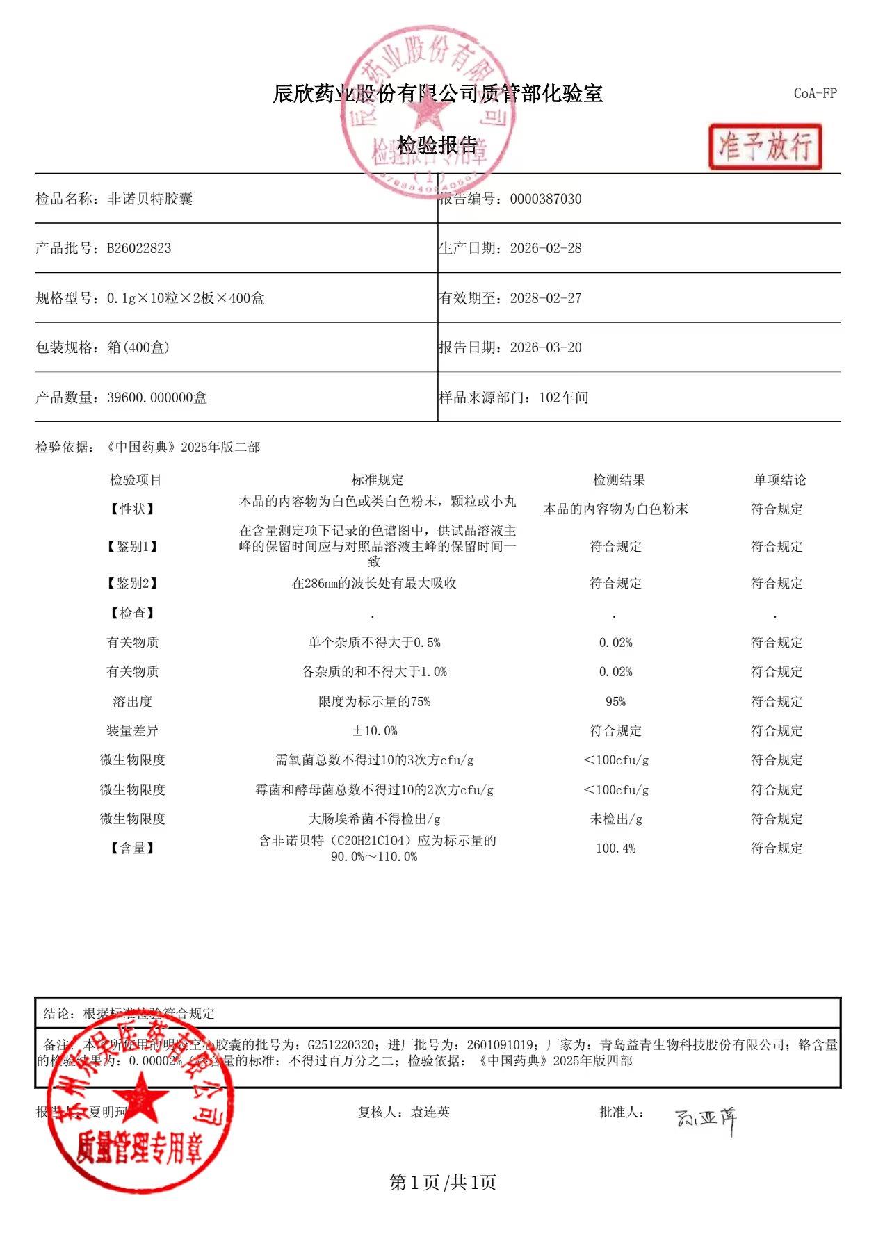 B26022823非诺贝特胶囊