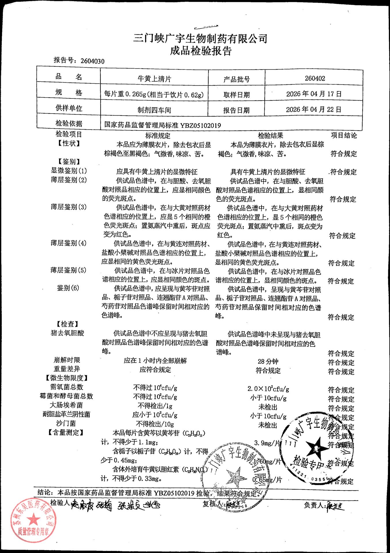 260402牛黄上清片